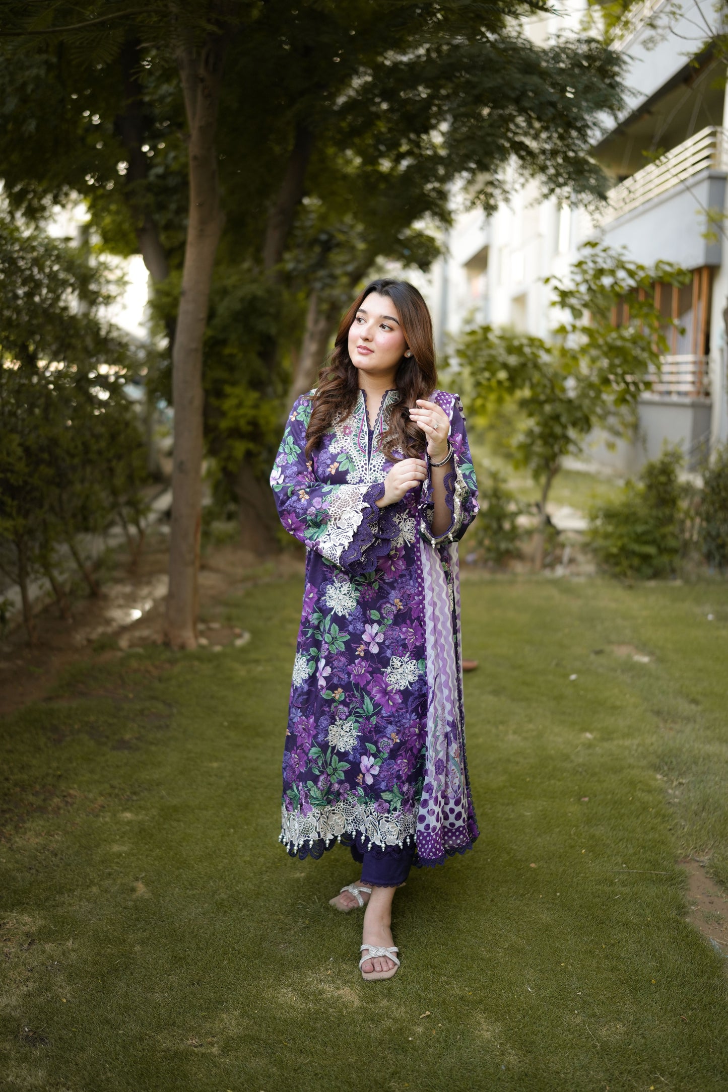 Rs 12500 Aneelas Stitched Lawn Print Emb 3pc Chiffon Duppata [SPR-26-62-A] [Dispatch Time 2 Months]