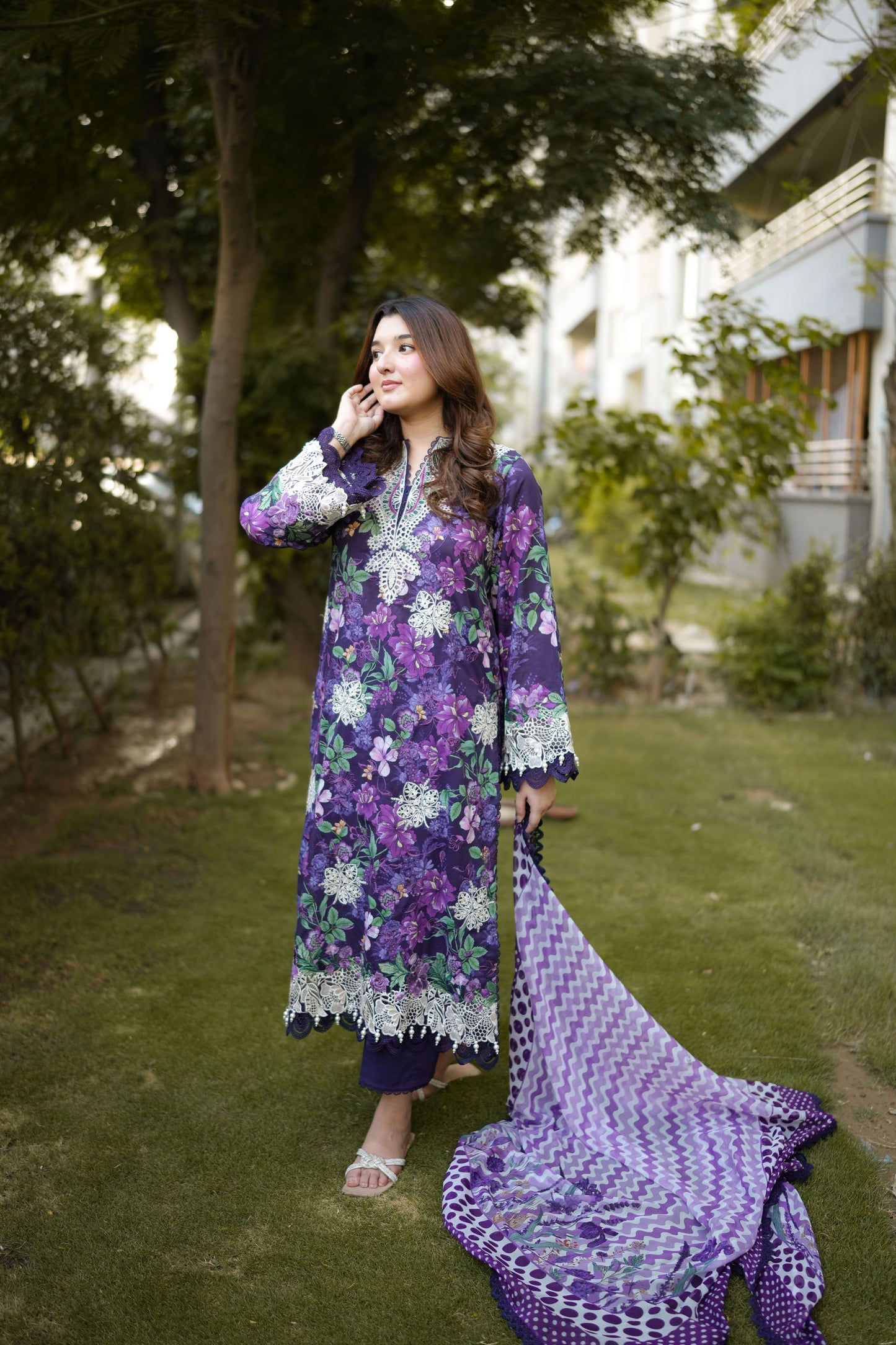 Rs 12500 Aneelas Stitched Lawn Print Emb 3pc Chiffon Duppata [SPR-26-62-A] [Dispatch Time 2 Months]