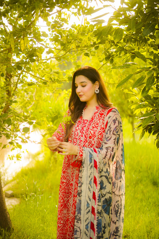 Rs 4700 Aneelas UNstitched Lawn Print 3pc New Launch Without Laces Chiffon Duppata [3 Meters Shirt] [PR-15-B] [Dispatch Time 1 Month] ~ Unstitched