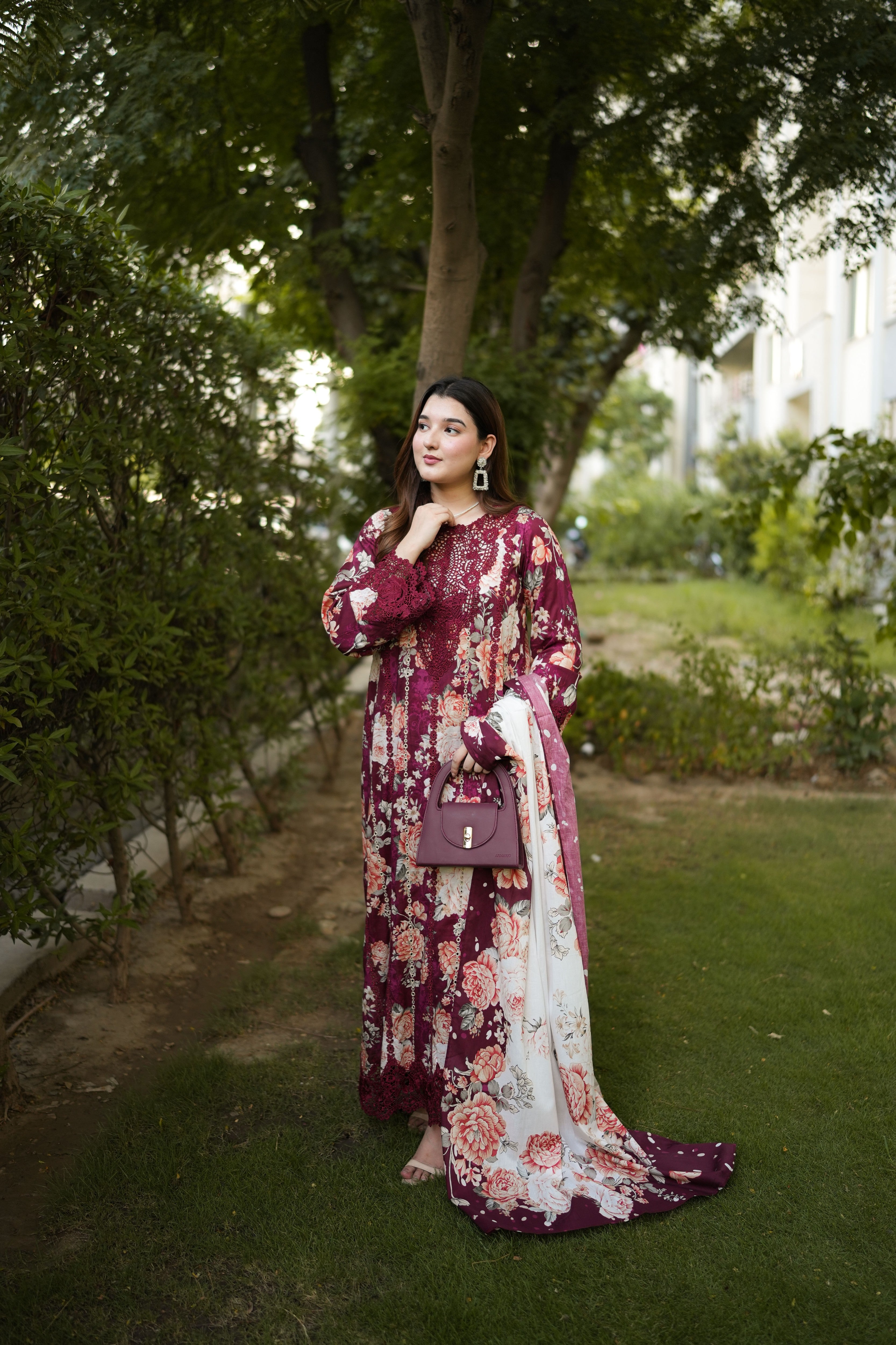 Rs 14000 Aneelas Stitched Emb Printed Lawn Shirt Plain Trouser With Chiffon Duppata 3pc [SPR-26-71-A-B] [Dispatch Time 2 Months]