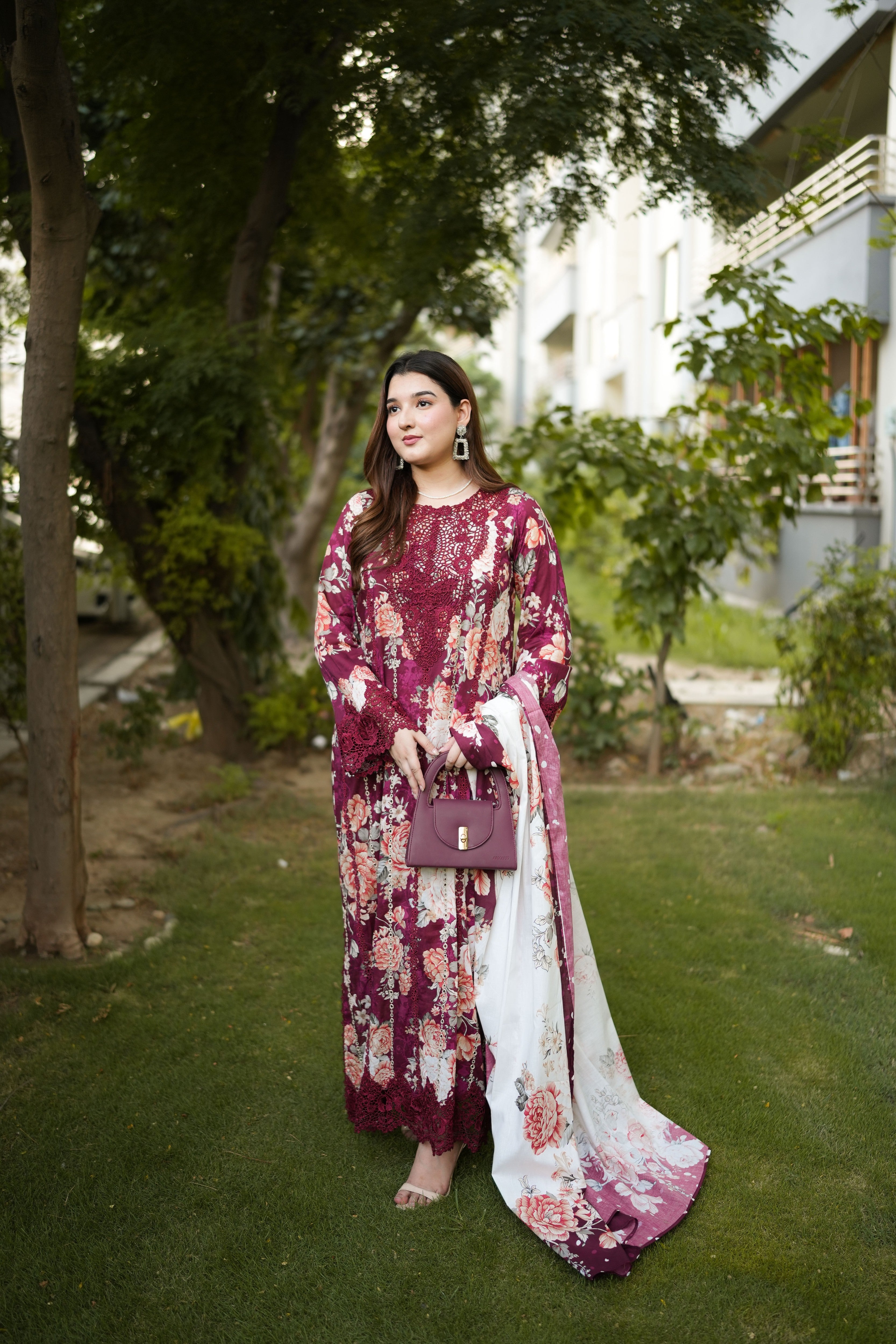 Rs 14000 Aneelas stitched Emb Printed Lawn With Chiffon Duppata [SPR-26-71][Dispatch Time 2 Month ]