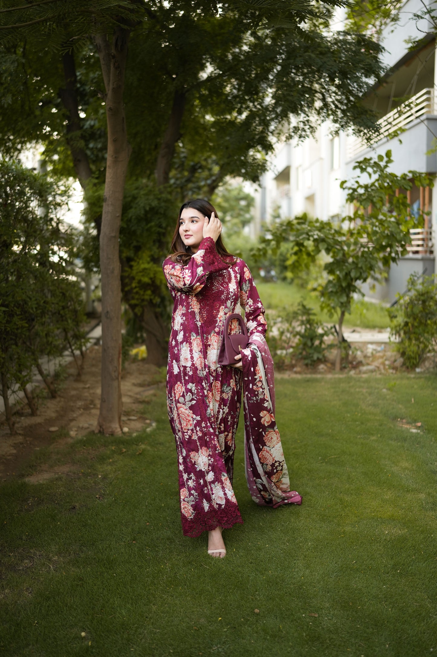 Rs 14000 Aneelas Stitched Emb Printed Lawn Shirt Plain Trouser With Chiffon Duppata 3pc [SPR-26-71-A-B] [Dispatch Time 2 Months]
