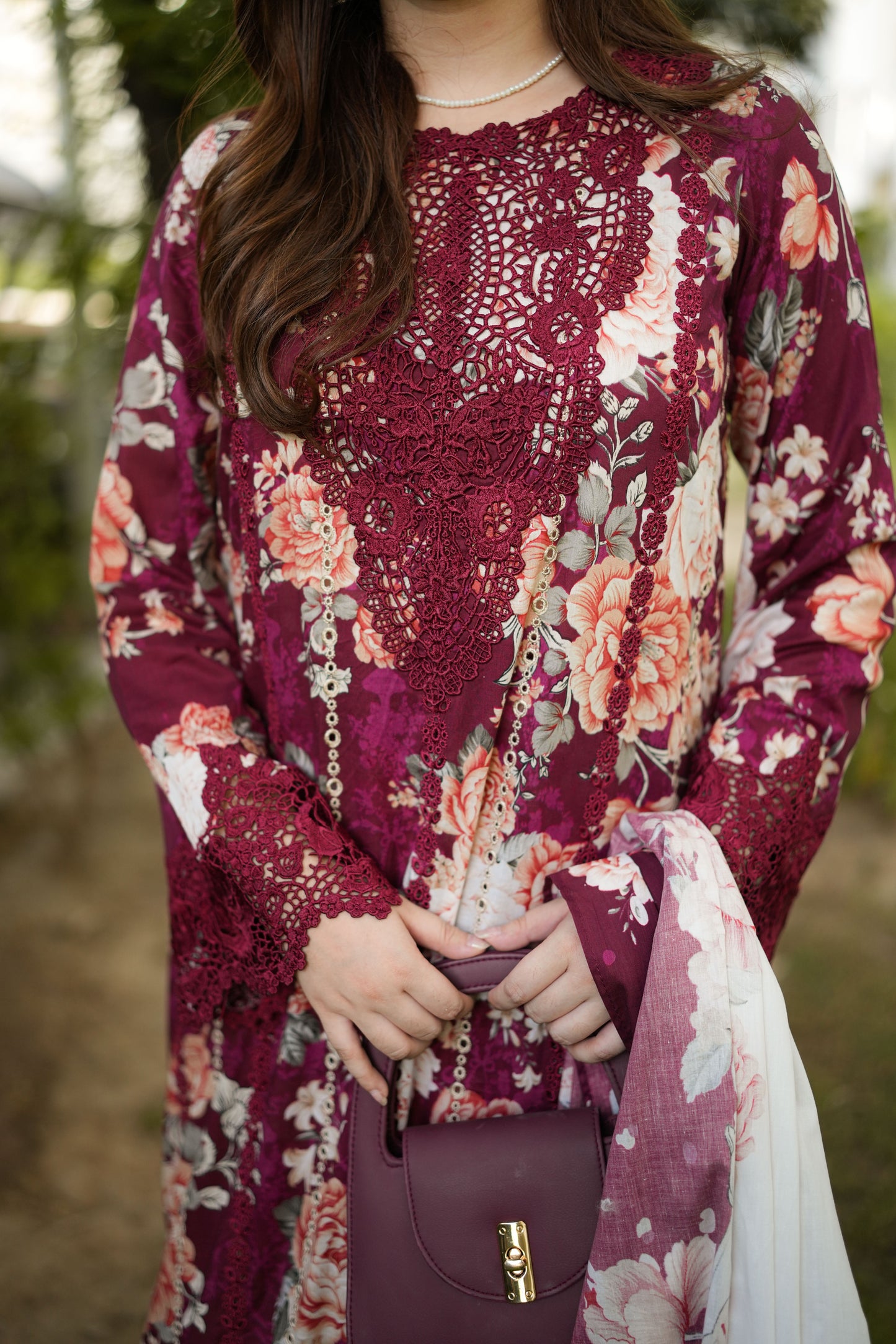 Rs 14000 Aneelas Stitched Emb Printed Lawn Shirt Plain Trouser With Chiffon Duppata 3pc [SPR-26-71-A-B] [Dispatch Time 2 Months]