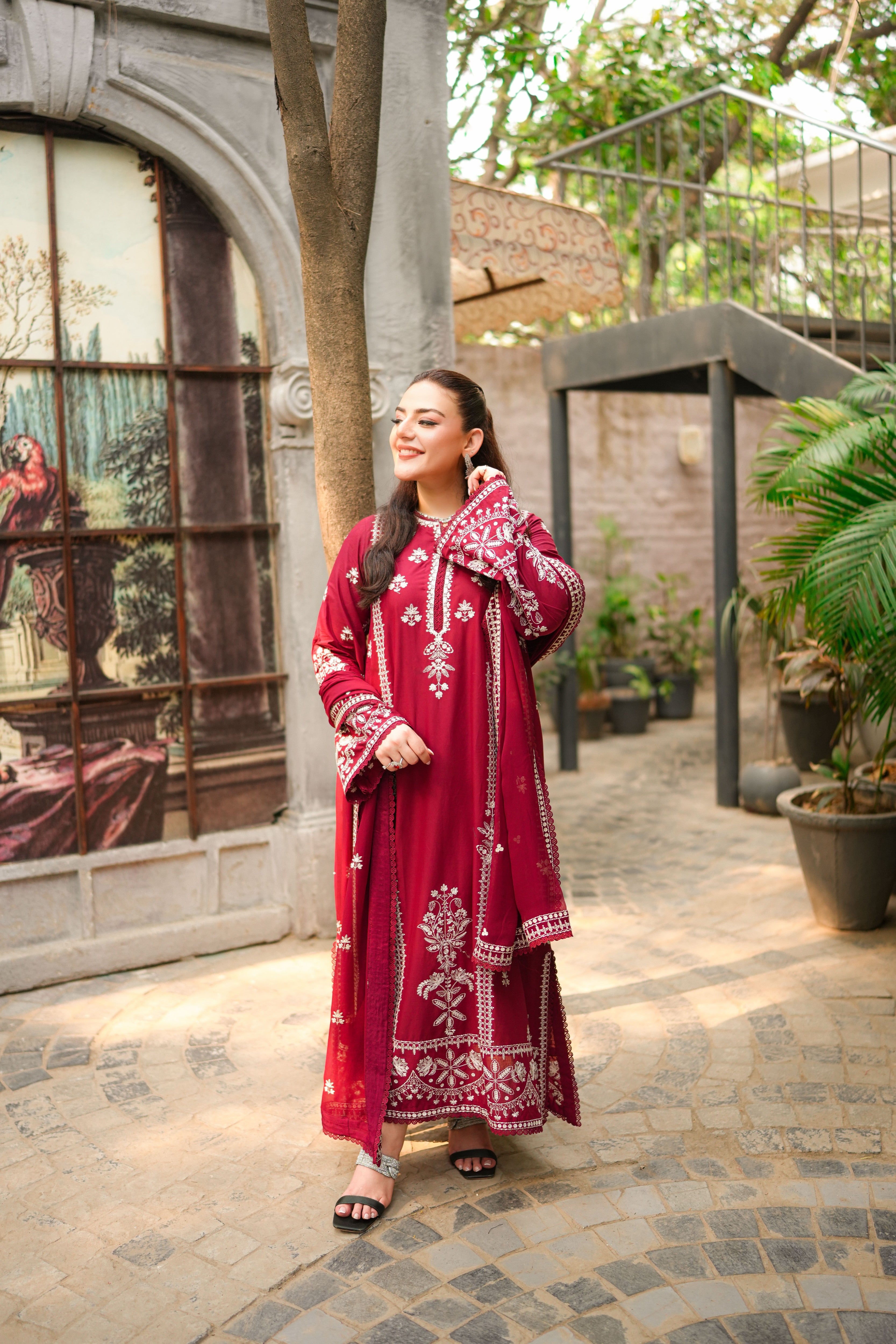 Rs 15450 Aneelas Stitched Lawn Emb Kaftan 3pc Emb Chiffon Duppata [LUX-26-108] [Dispatch Time 2 Months]