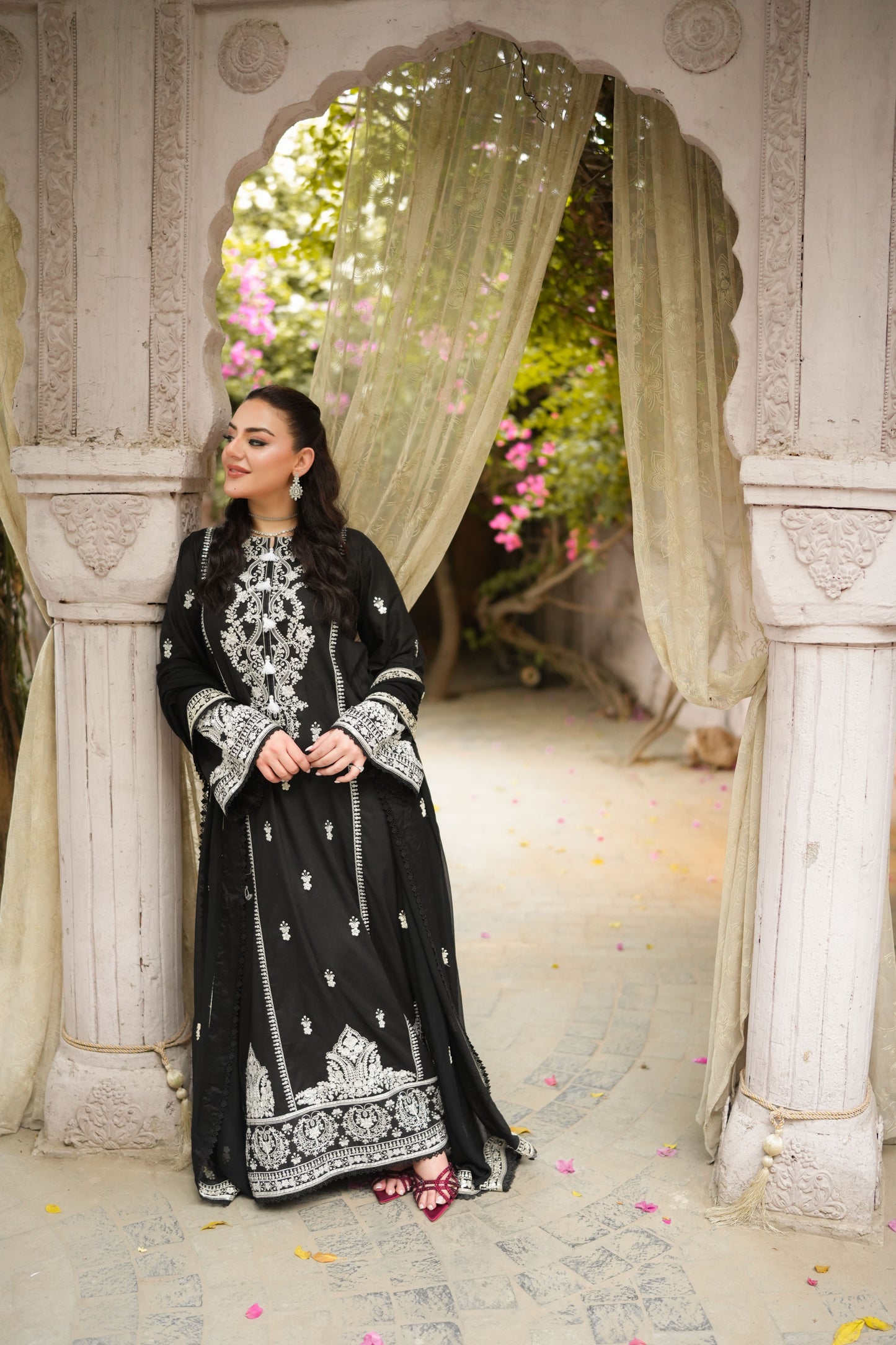 Aneelas Stitched Viscose Emb Kaftan 3pc With Chiffon Duppata [VC-26-01][Dispatch Time 2.5 Month]