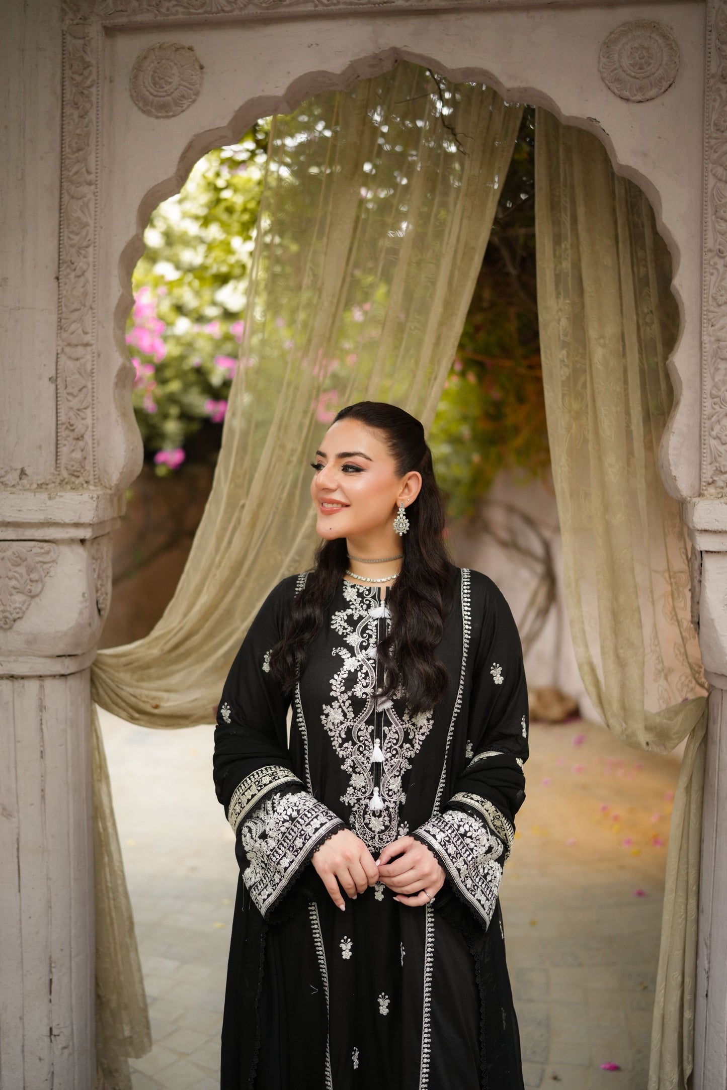 Aneelas Stitched Viscose Emb Kaftan 3pc With Chiffon Duppata [VC-26-01][Dispatch Time 2.5 Month]