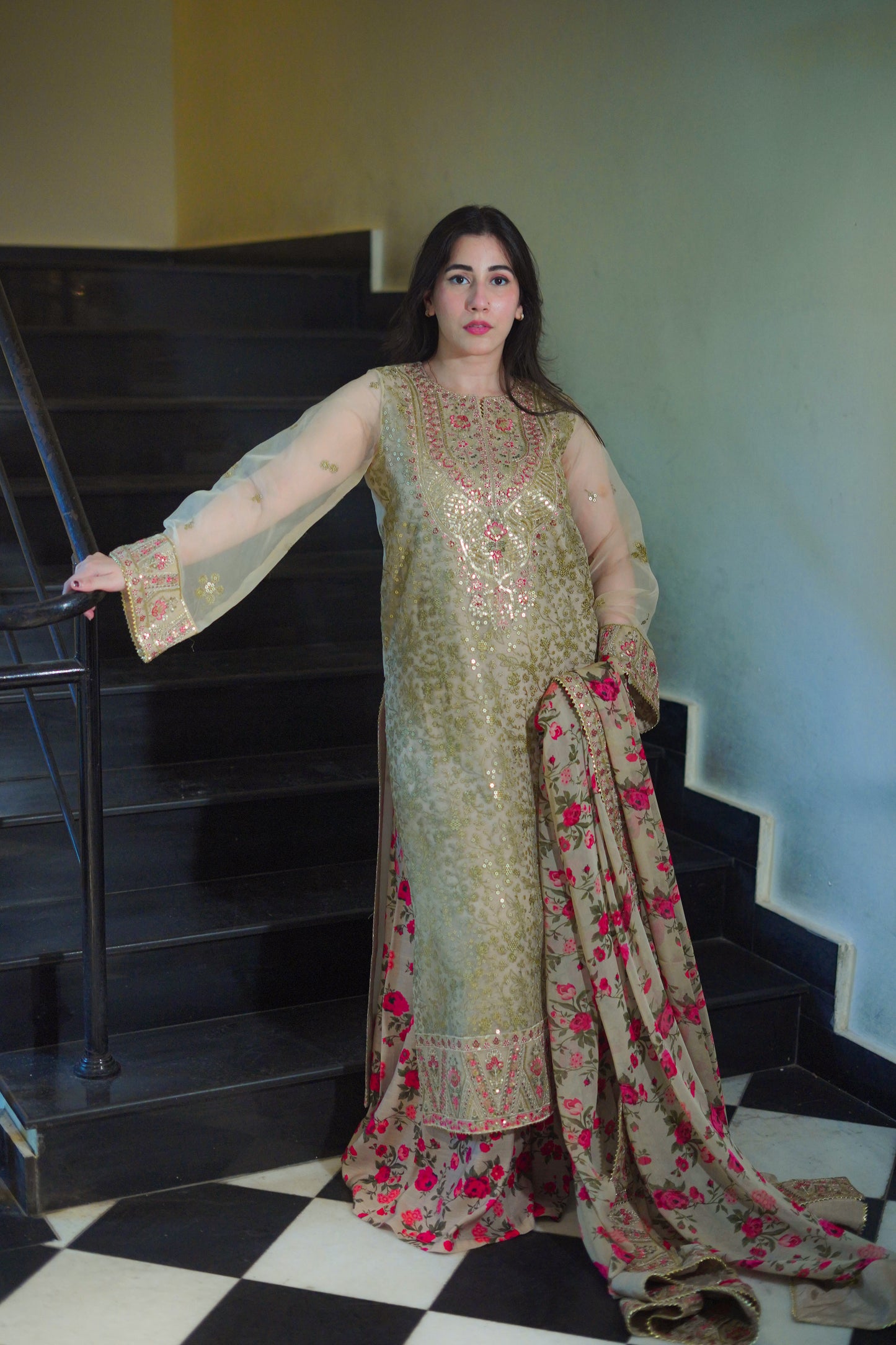 Aneelas Stitched Party Wear/ Wedding Wear 3pc With Raw Silk Gharara [FC-05-A] [Dispatch Time 2 Months]