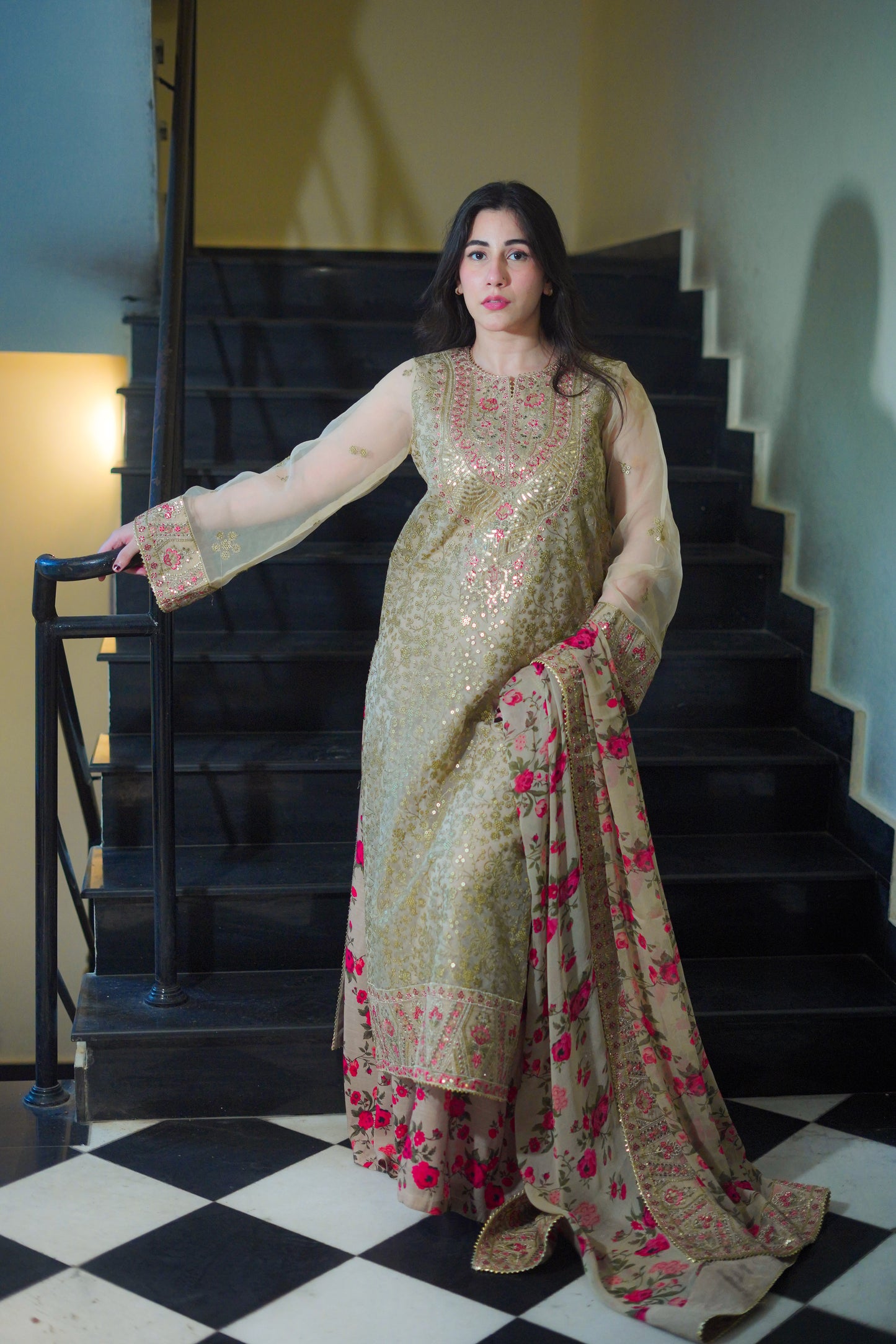 Aneelas Stitched Party Wear/ Wedding Wear 3pc With Raw Silk Gharara [FC-05-A] [Dispatch Time 2 Months]