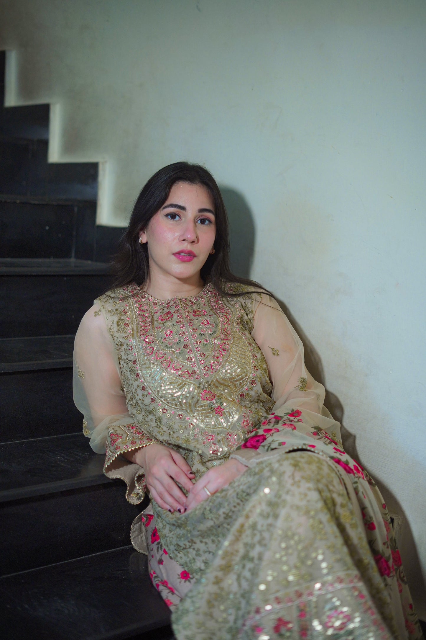 Aneelas Stitched Party Wear/ Wedding Wear 3pc With Raw Silk Gharara [FC-05-A] [Dispatch Time 2 Months]