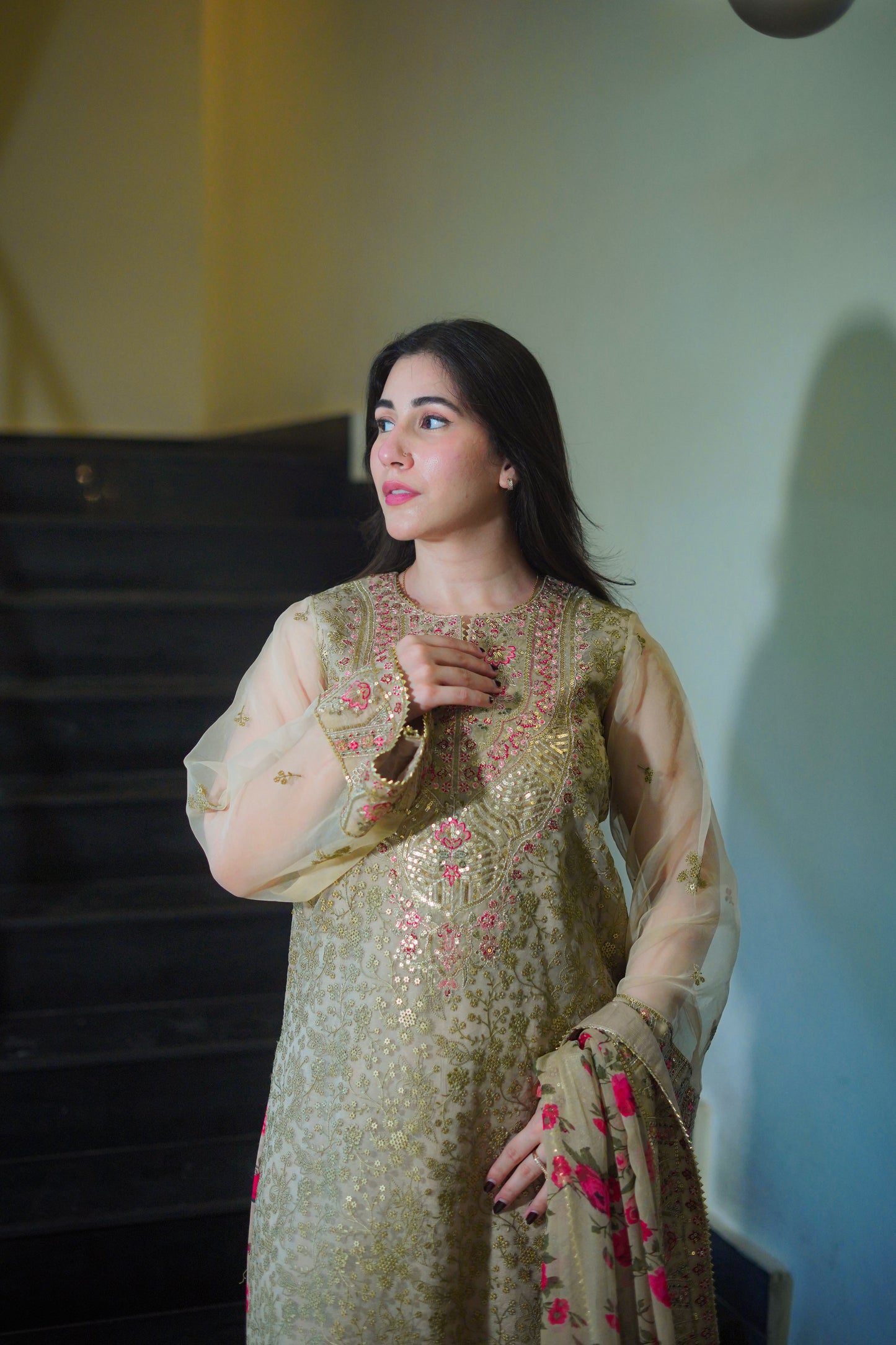 Aneelas Stitched Party Wear/ Wedding Wear 3pc With Raw Silk Gharara [FC-05-A] [Dispatch Time 2 Months]