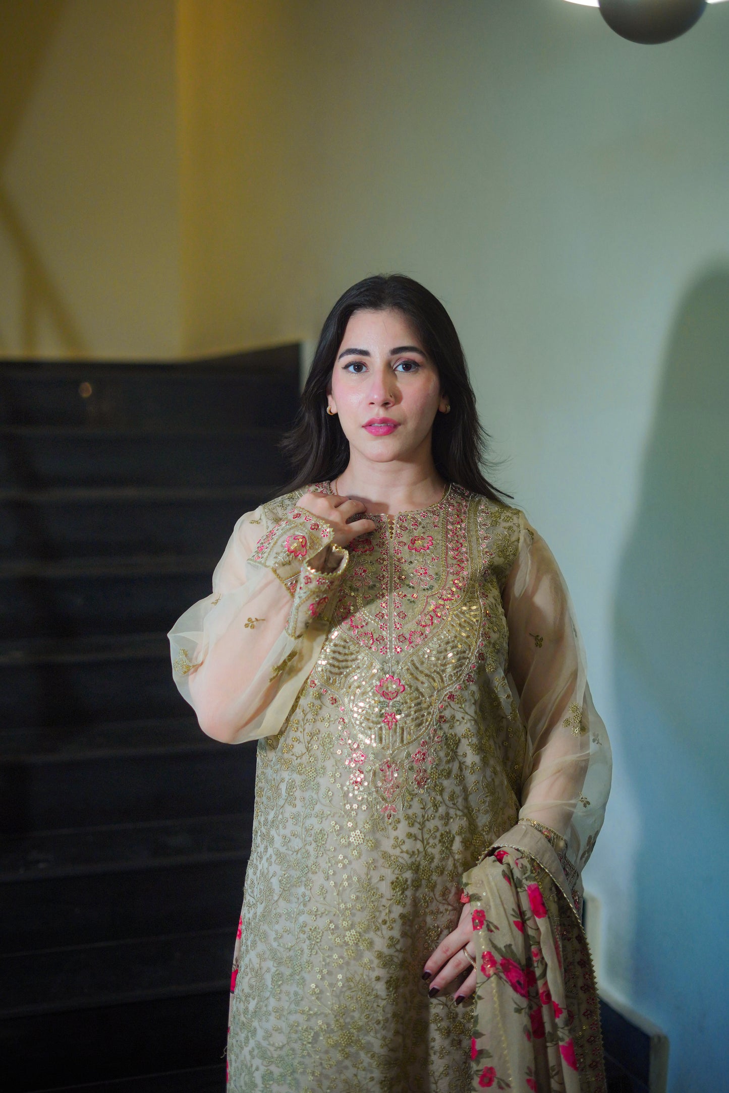 Aneelas Stitched Party Wear/ Wedding Wear 3pc With Raw Silk Gharara [FC-05-A] [Dispatch Time 2 Months]