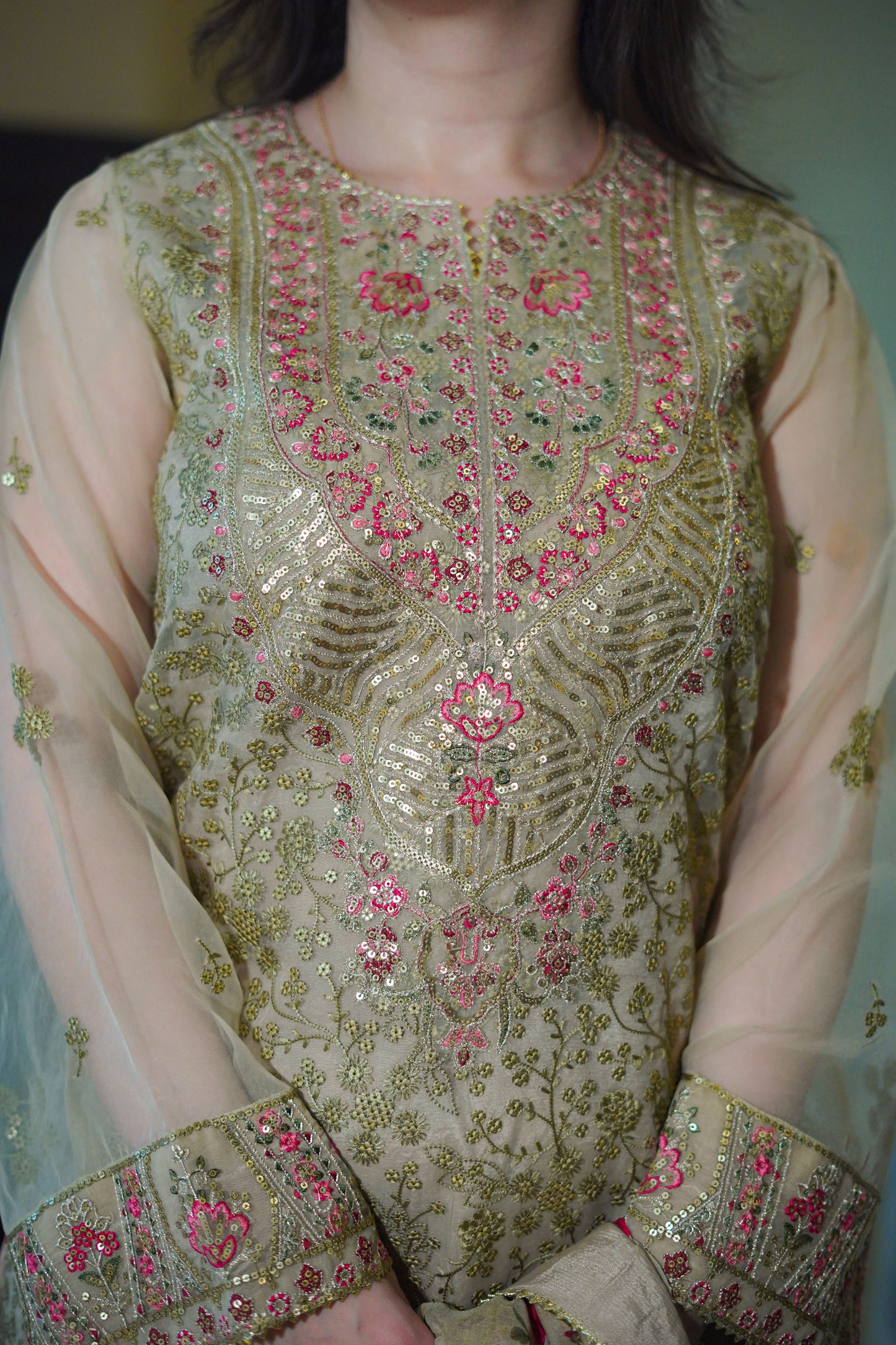 Aneelas Stitched Party Wear/ Wedding Wear 3pc With Raw Silk Gharara [FC-05-A] [Dispatch Time 2 Months]