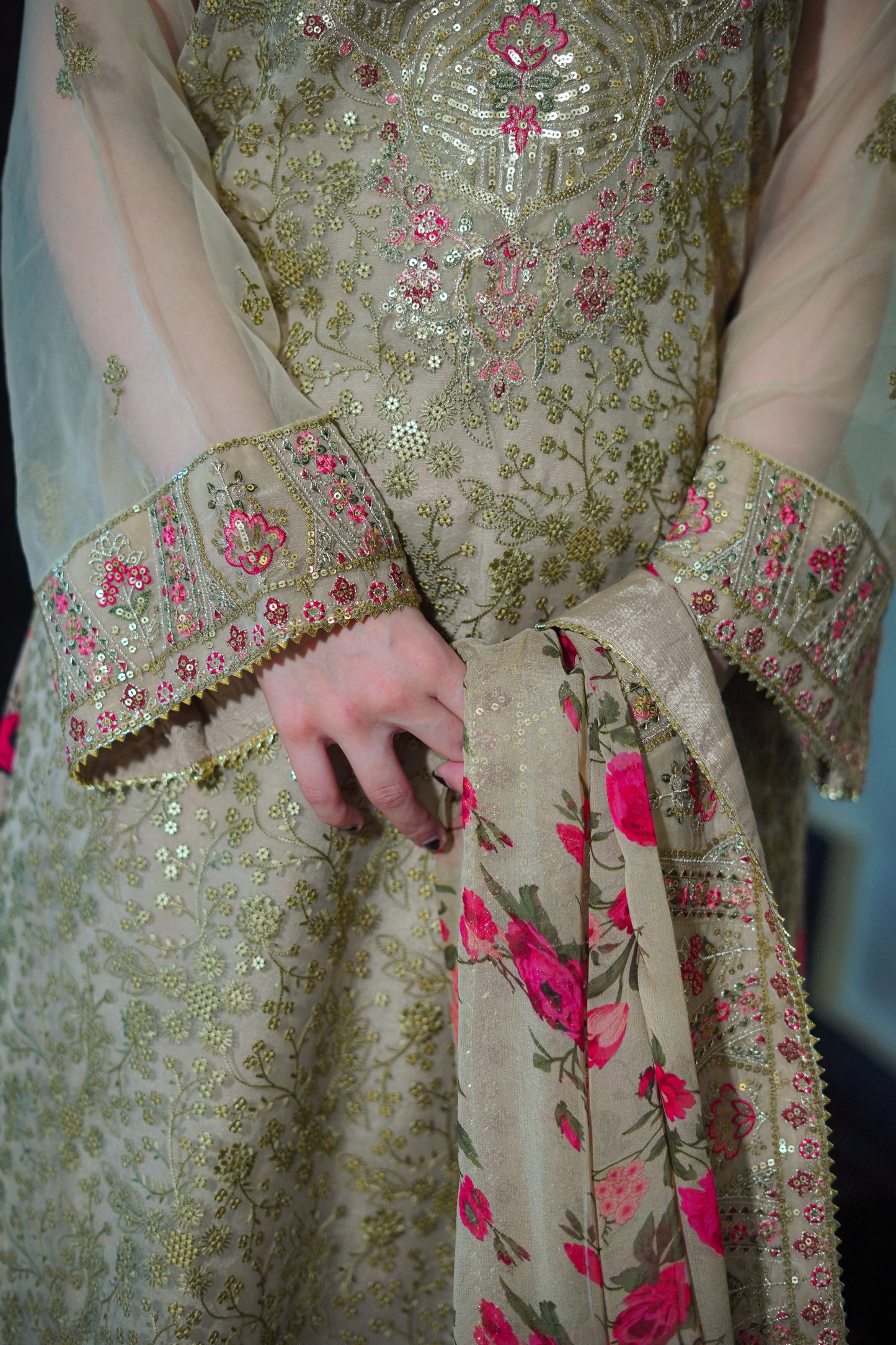 Aneelas Stitched Party Wear/ Wedding Wear 3pc With Raw Silk Gharara [FC-05-A] [Dispatch Time 2 Months]