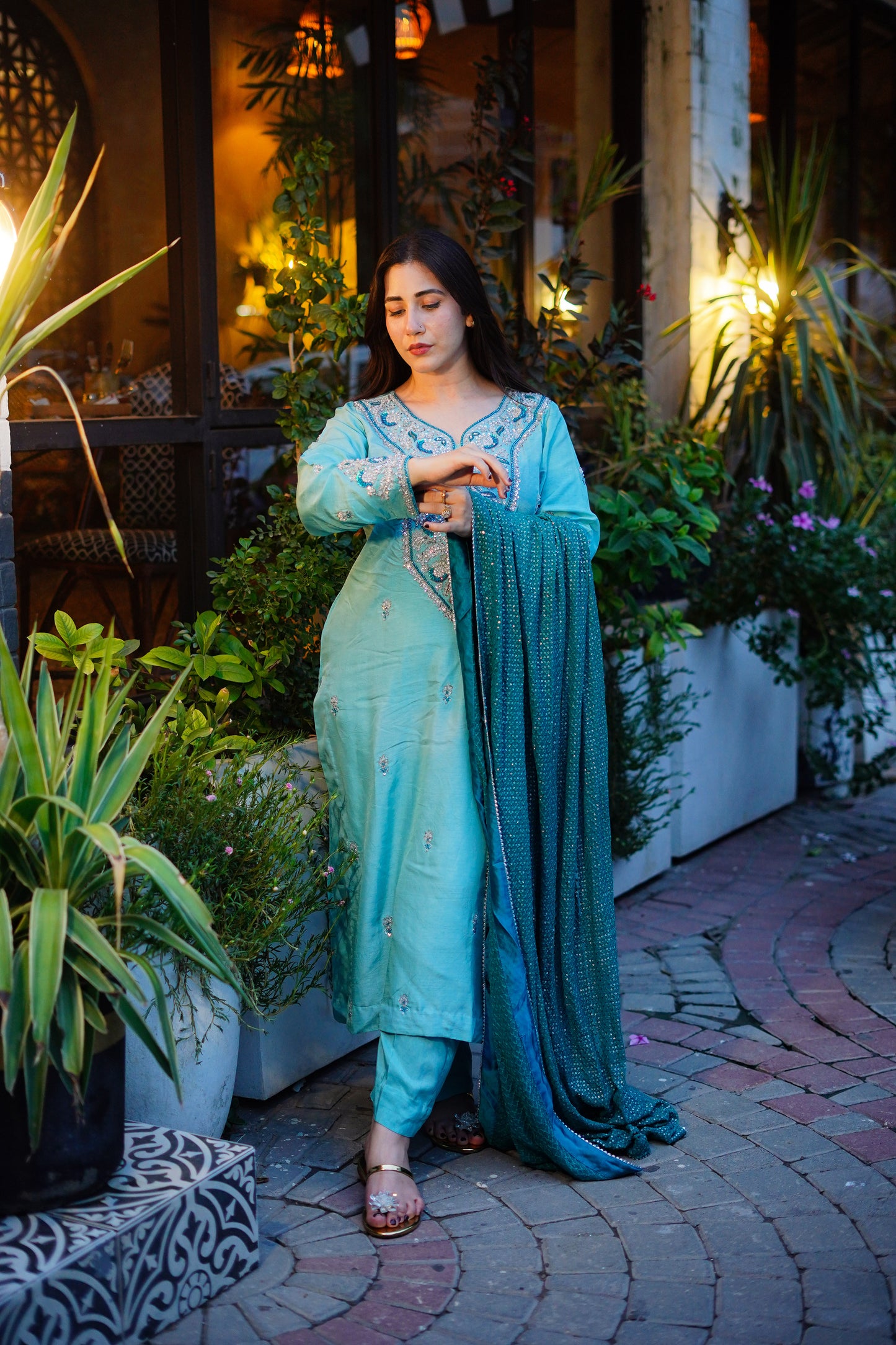 Aneelas Stitched Ada Work Silk 3pc [FC-08] [Dispatch Time 2 Months]