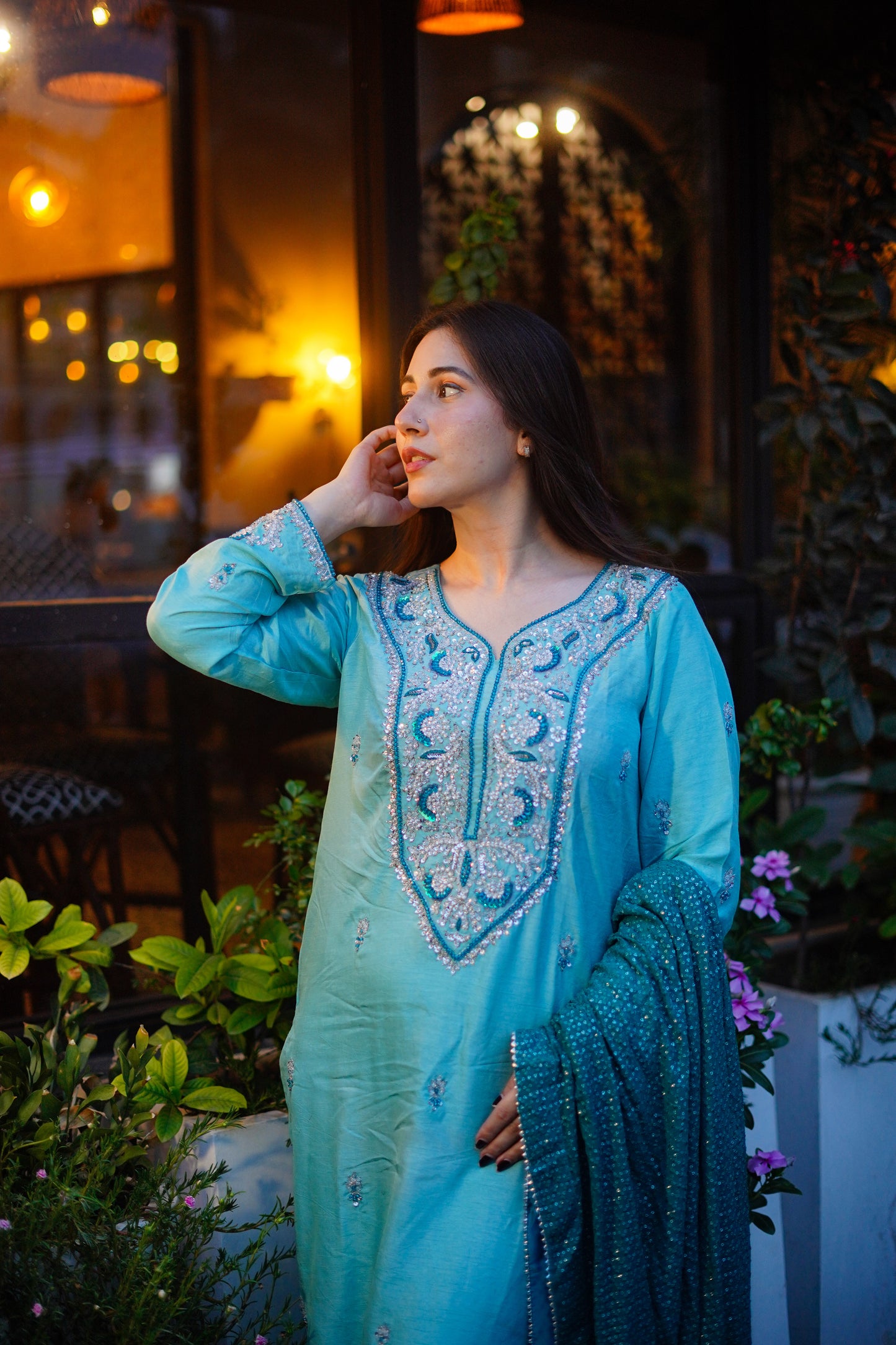 Aneelas Stitched Ada Work Silk 3pc [FC-08] [Dispatch Time 2 Months]