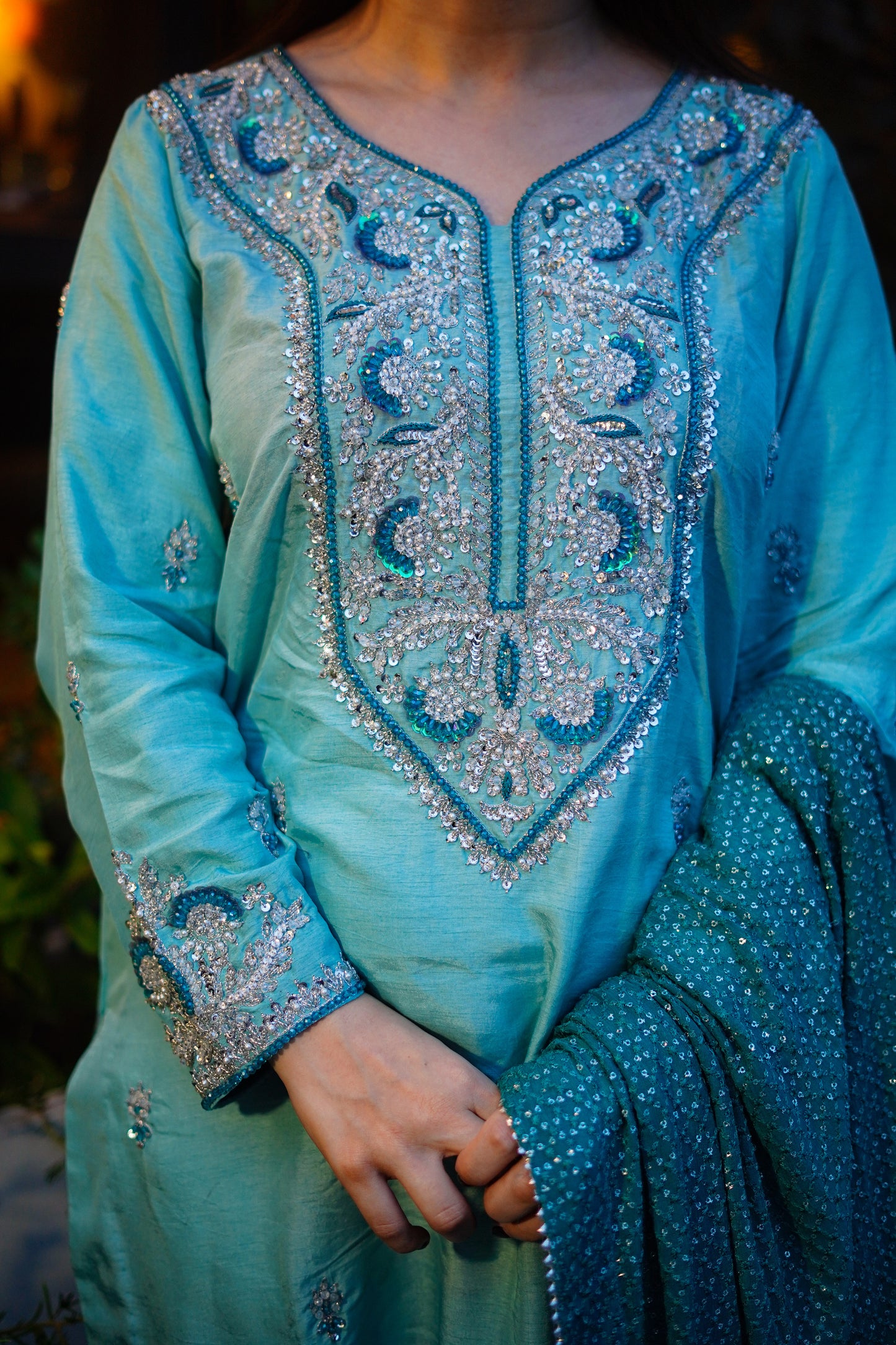 Aneelas Stitched Ada Work Silk 3pc [FC-08] [Dispatch Time 2 Months]