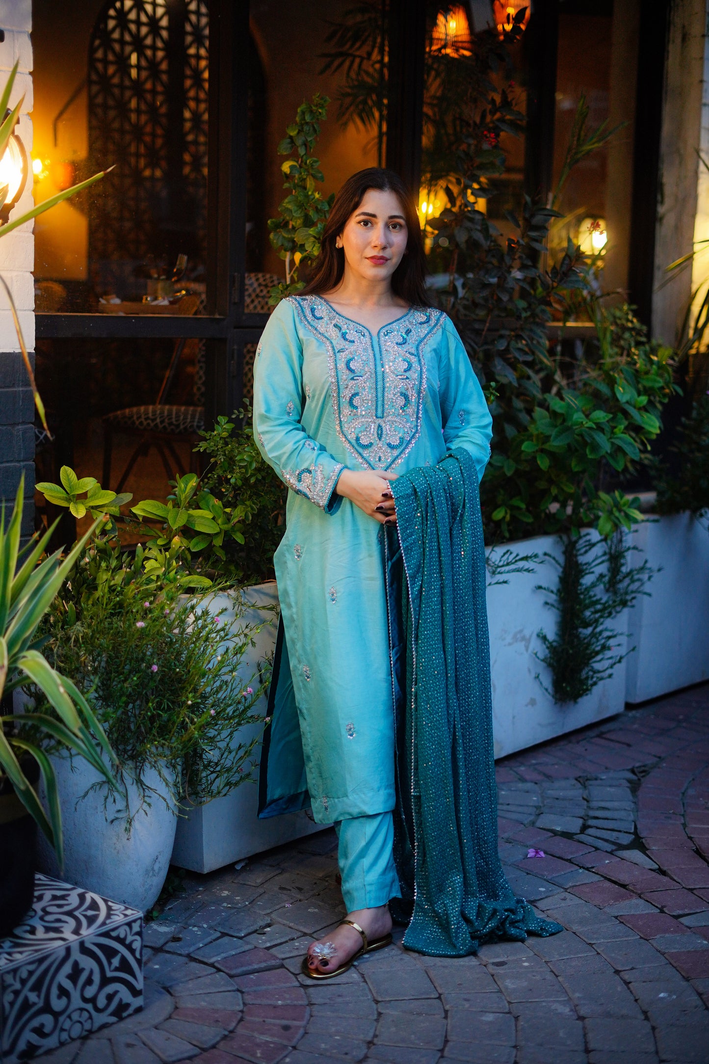 Aneelas Stitched Ada Work Silk 3pc [FC-08] [Dispatch Time 2 Months]