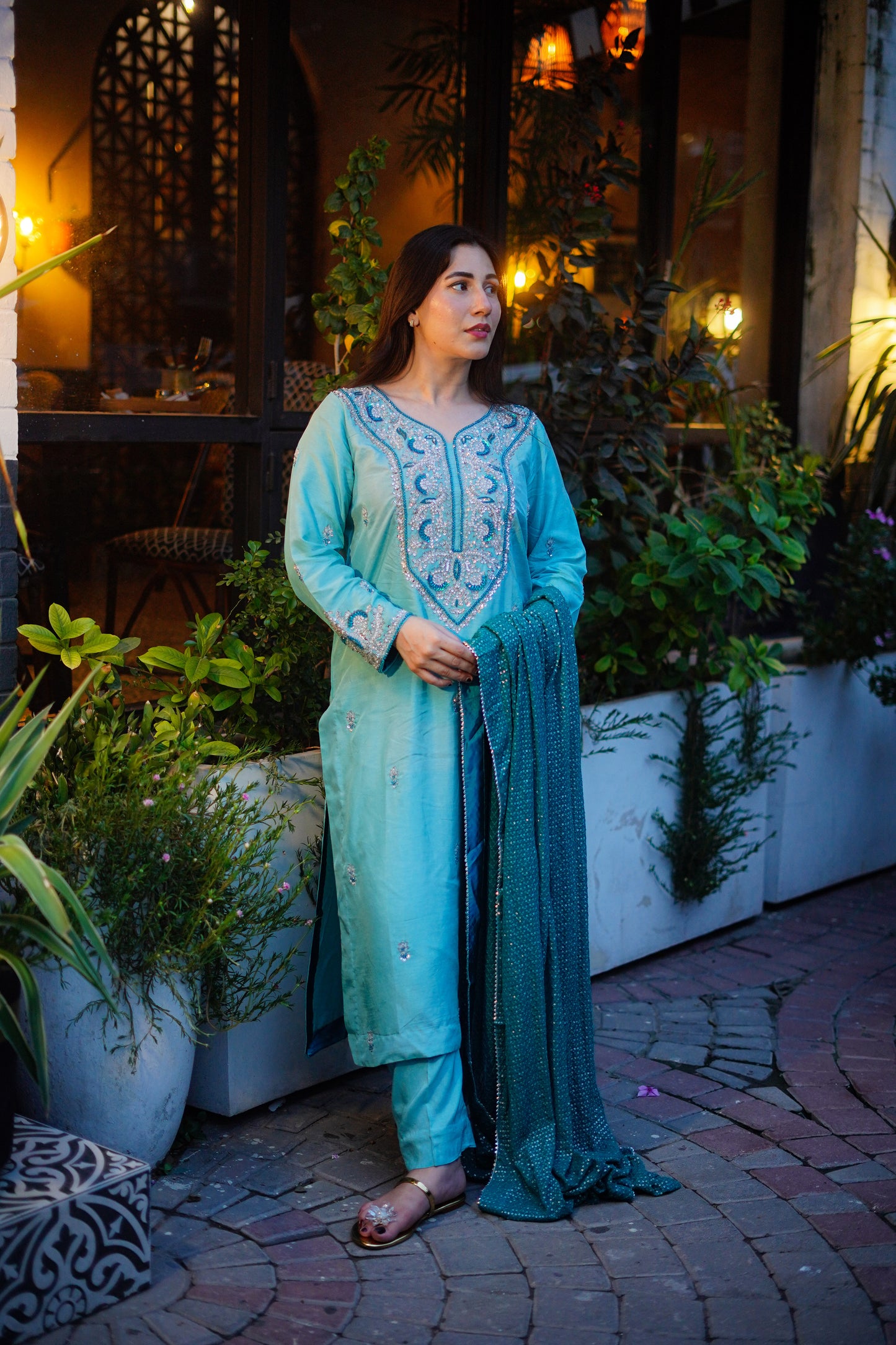 Aneelas Stitched Ada Work Silk 3pc [FC-08] [Dispatch Time 2 Months]