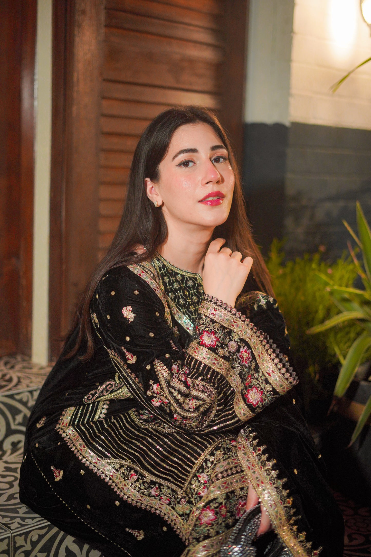 Rs 23000 Aneelas Stitched Velvet Emb Shirt Velvet Emb Shawl Raw Silk Emb Trouser 3pc [VT-03] [Dispatch Time 2 Months]