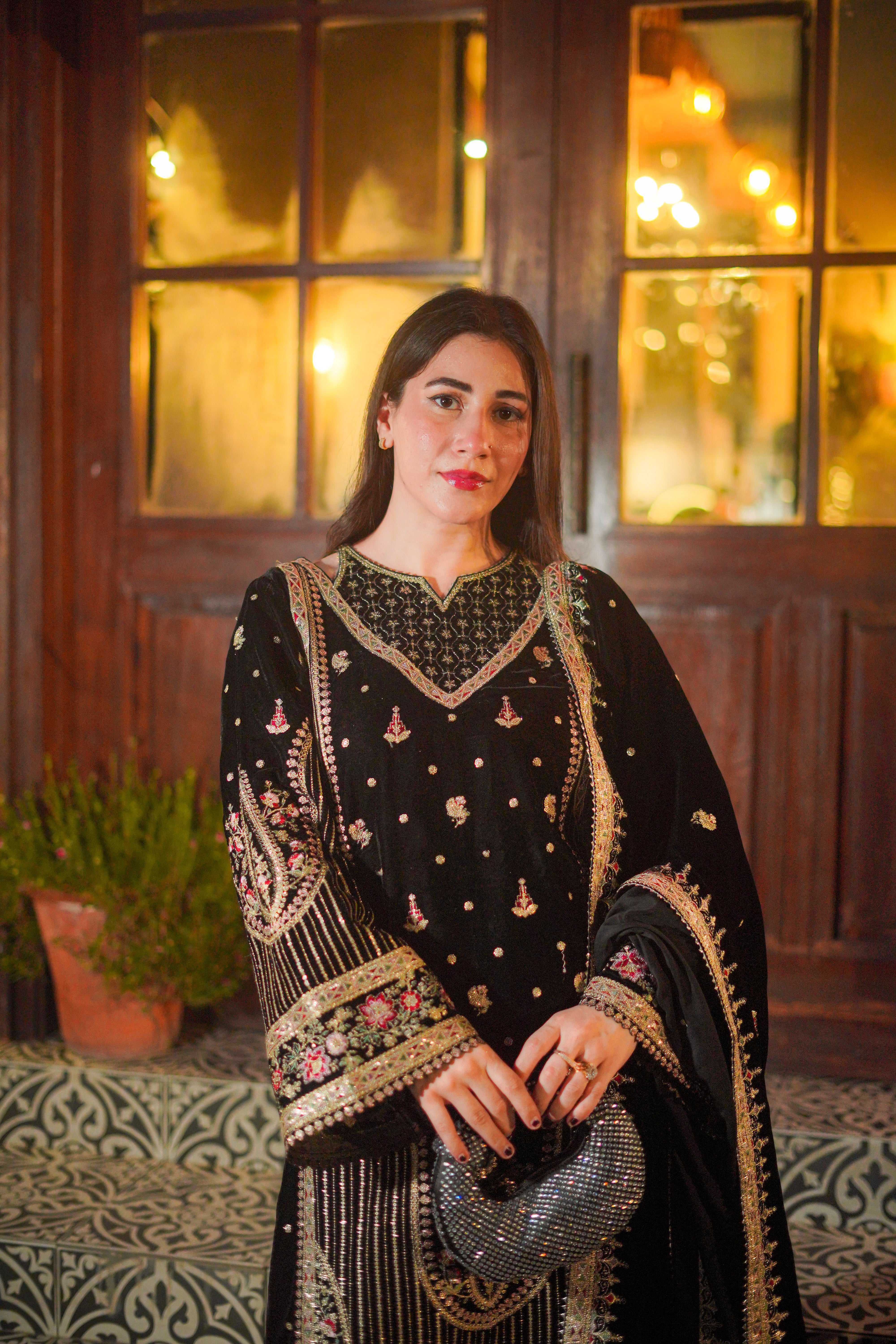 Rs 23000 Aneelas Stitched Velvet Emb Shirt Velvet Emb Shawl Raw Silk Emb Trouser 3pc [VT-03] [Dispatch Time 2 Months]