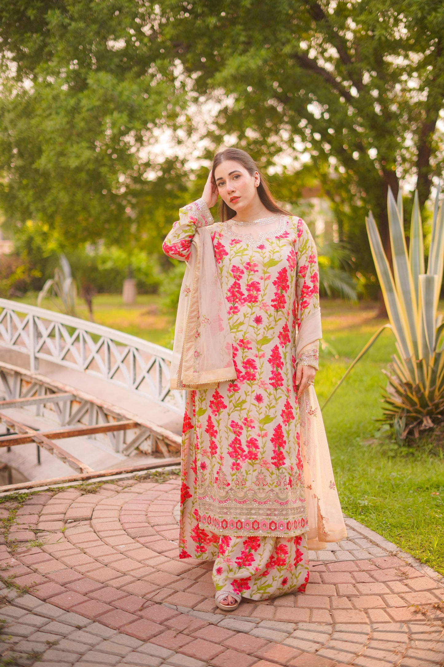 Aneelas Stitched Raw silk Emb Shirt Gharara Net Emb Duppata 3pc [FC-06-B] [Dispatch Time 2 Months]