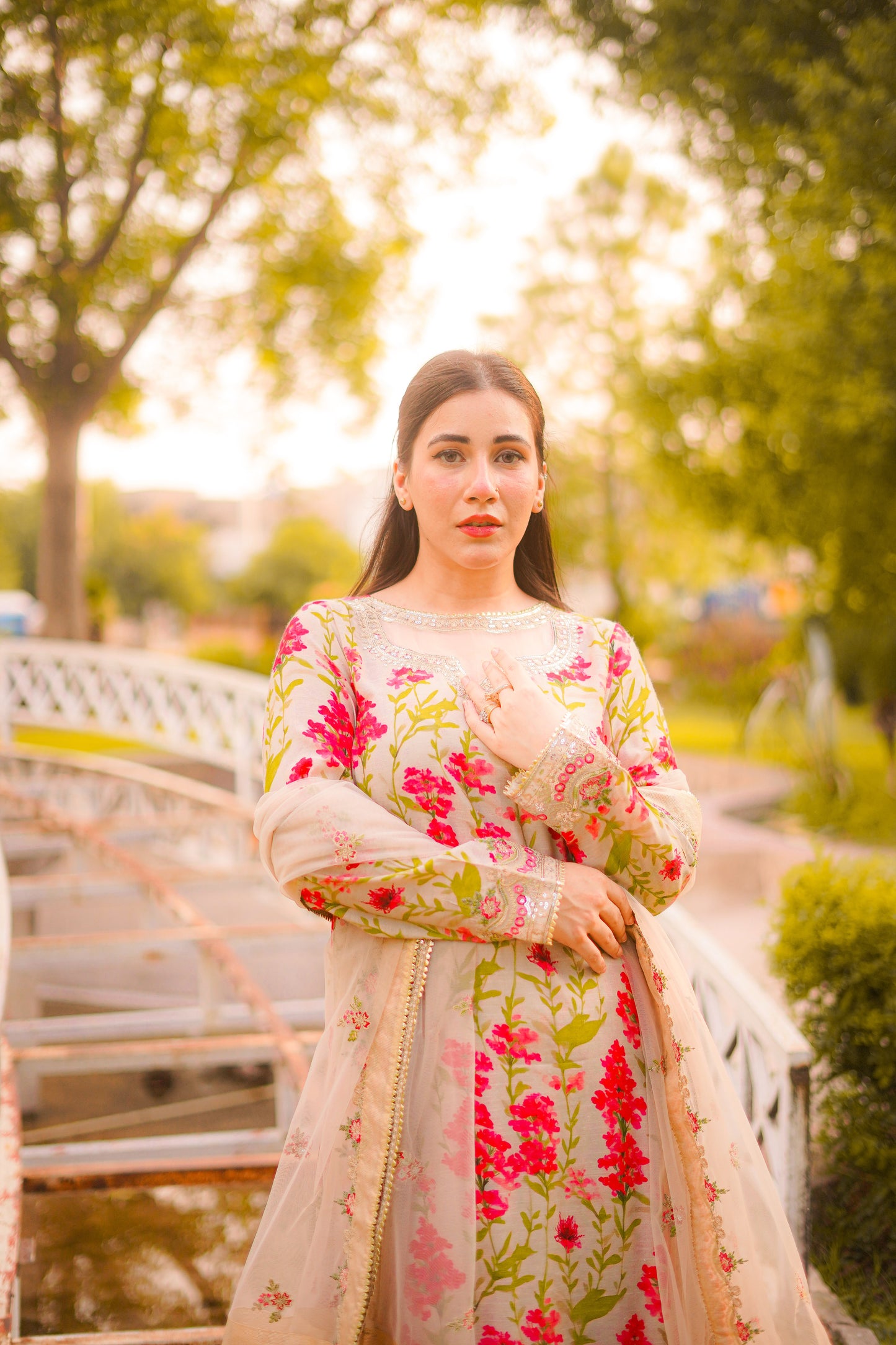 Aneelas Stitched Raw silk Emb Shirt Gharara Net Emb Duppata 3pc [FC-06-B] [Dispatch Time 2 Months]