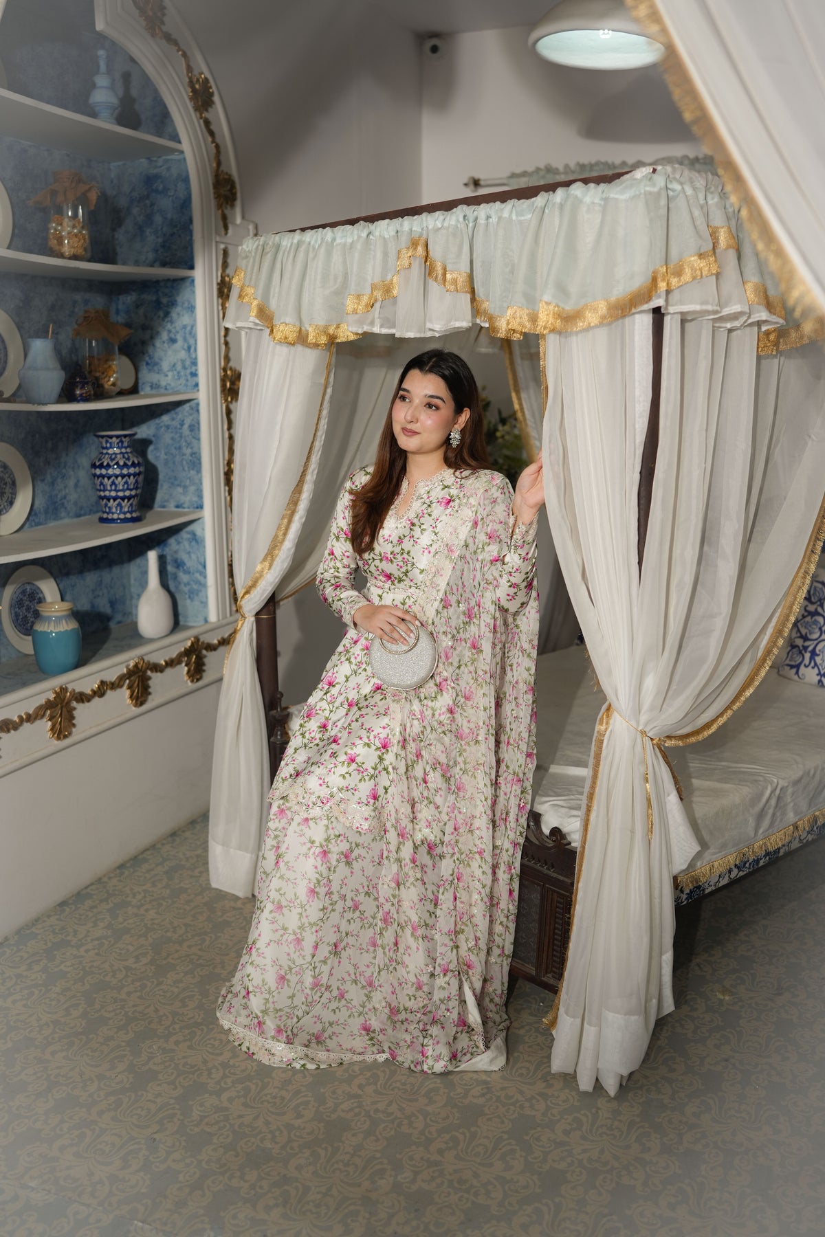 Aneelas UNstitched Silk Emb Printed 3pc With Chiffon Duppata[Silk Trouser] [FC-39-B][Dispatch Time 1 Month]