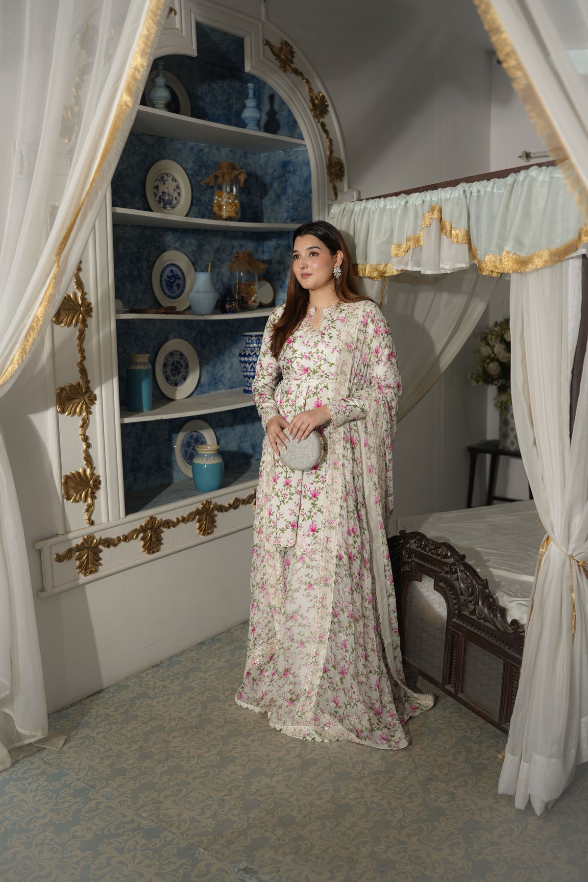 Aneelas Silk Printed 3pc With Chiffon Duppata [FC-39-A][Dispatch Time 2 Month]