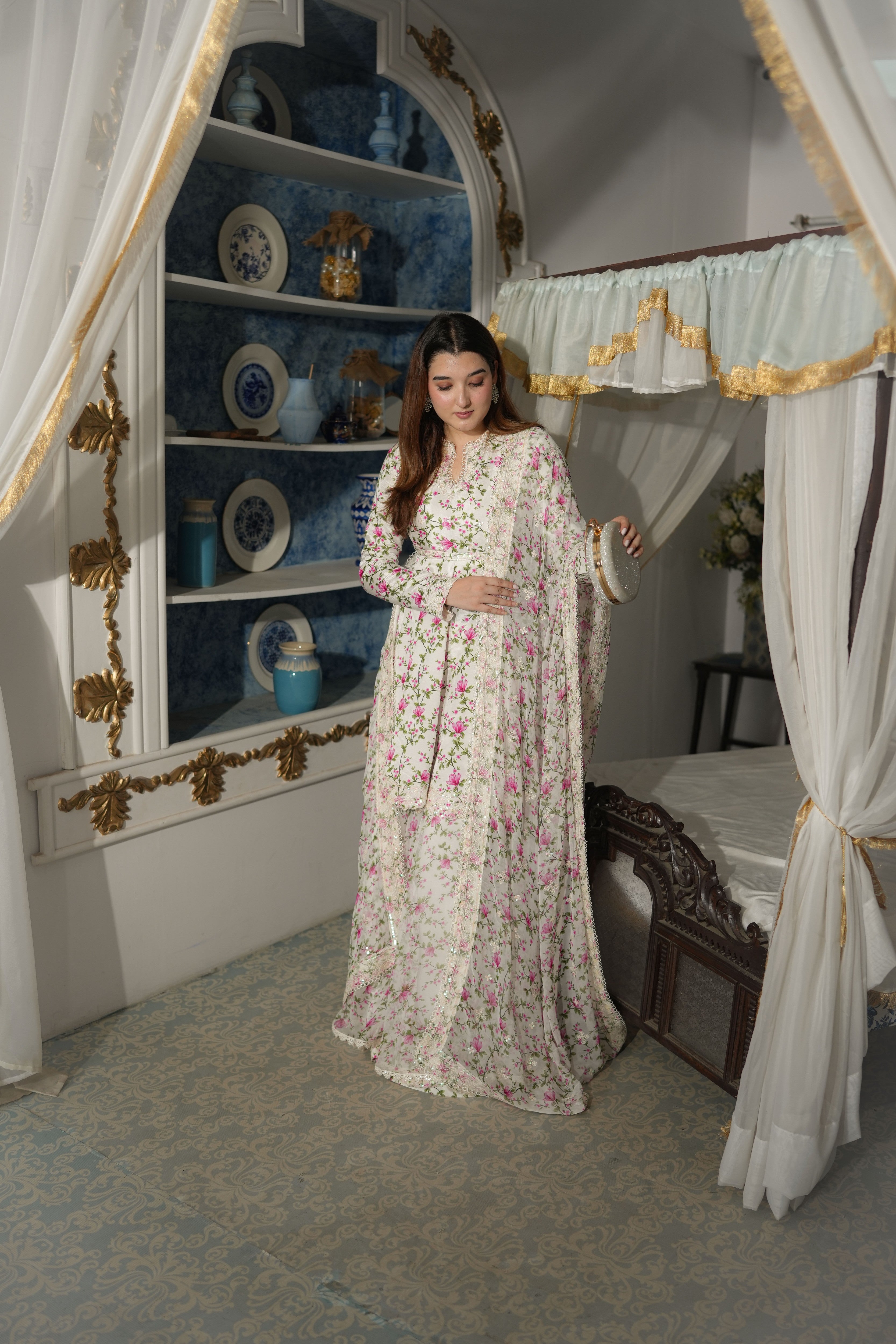 Aneelas Silk Printed 3pc With Chiffon Duppata [FC-39-A][Dispatch Time 2 Month]