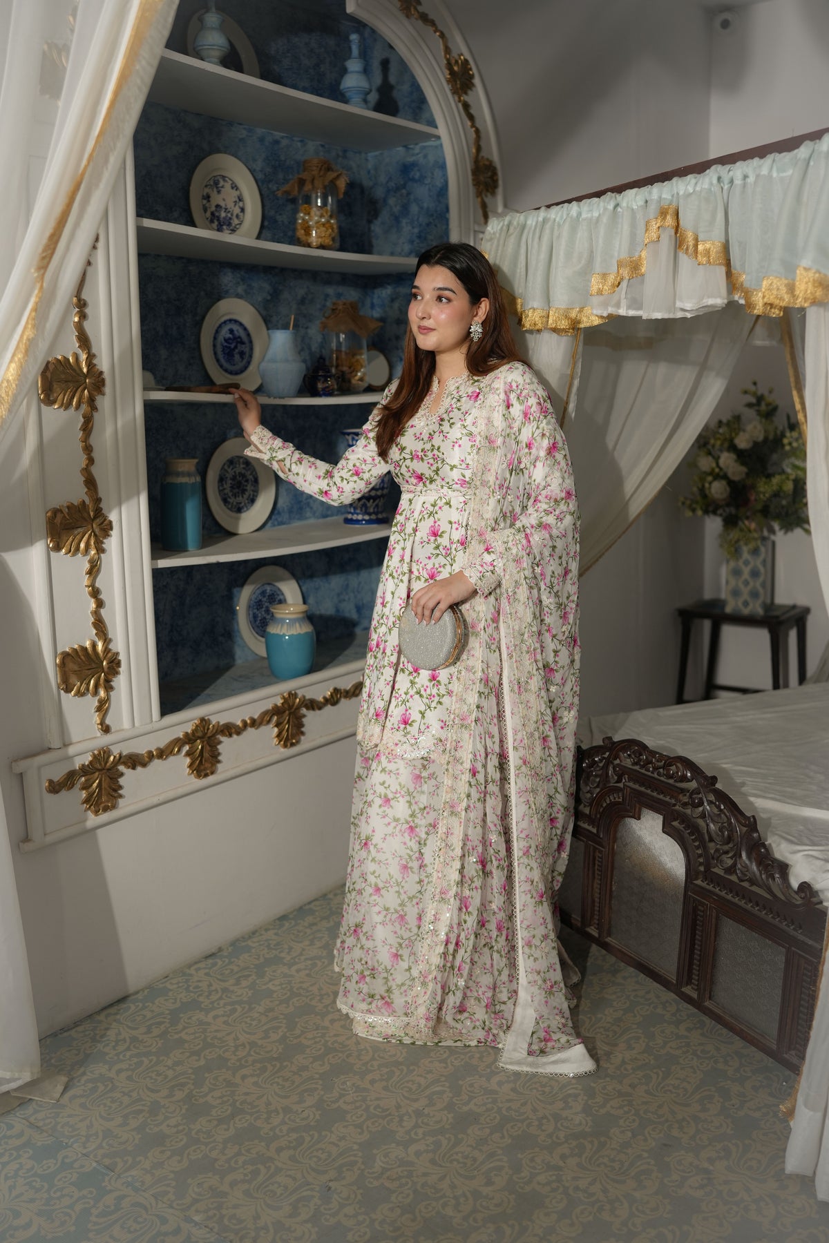 Aneelas Silk Printed 3pc With Chiffon Duppata [FC-39-A][Dispatch Time 2 Month]