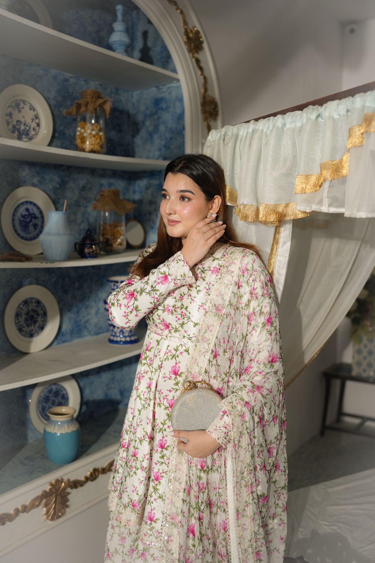 Aneelas UNstitched Silk Emb Printed 3pc With Chiffon Duppata[Silk Trouser] [FC-39-B][Dispatch Time 1 Month]