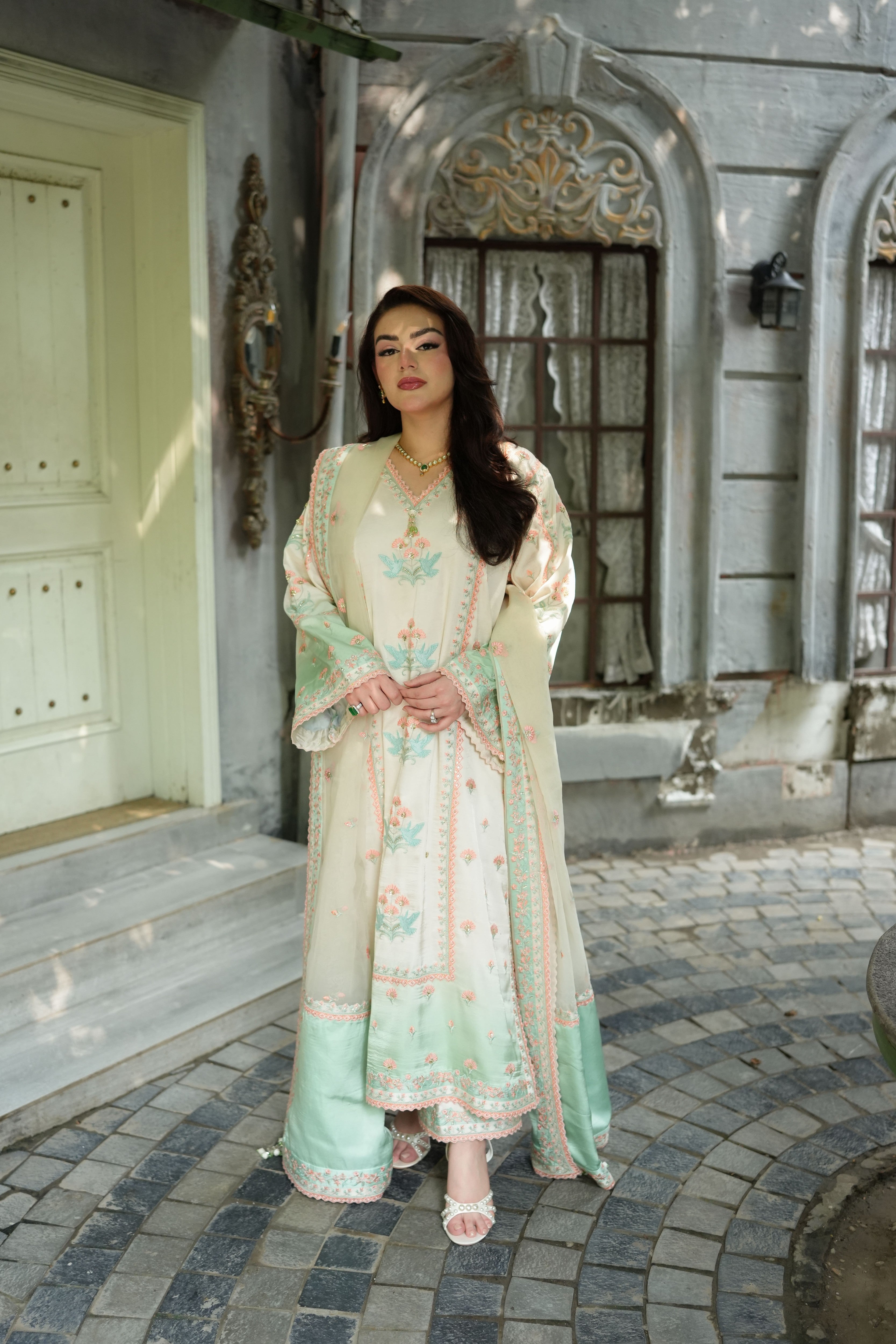 Rs 26500 Aneelas Stitched Shamoz Silk Festive Emb 3pc Organza Duppata [FC-37] [Dispatch Time 2 Months]