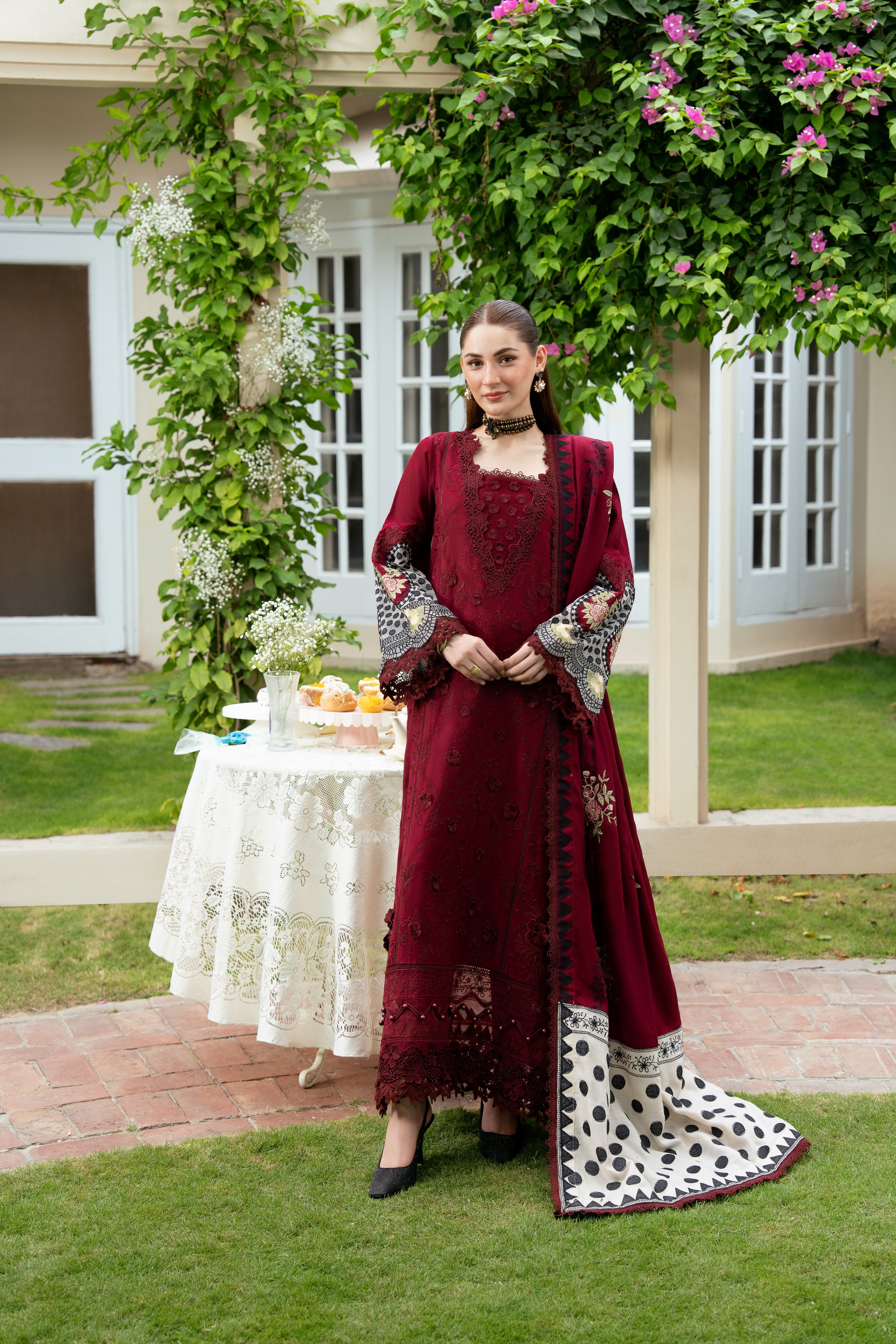 Aneelas Emb Winter Premium Pashmina Shawl With Twill Shirt Trouser 3pc [WLUX-26-05] [Dispatch Time 2.5 Months]