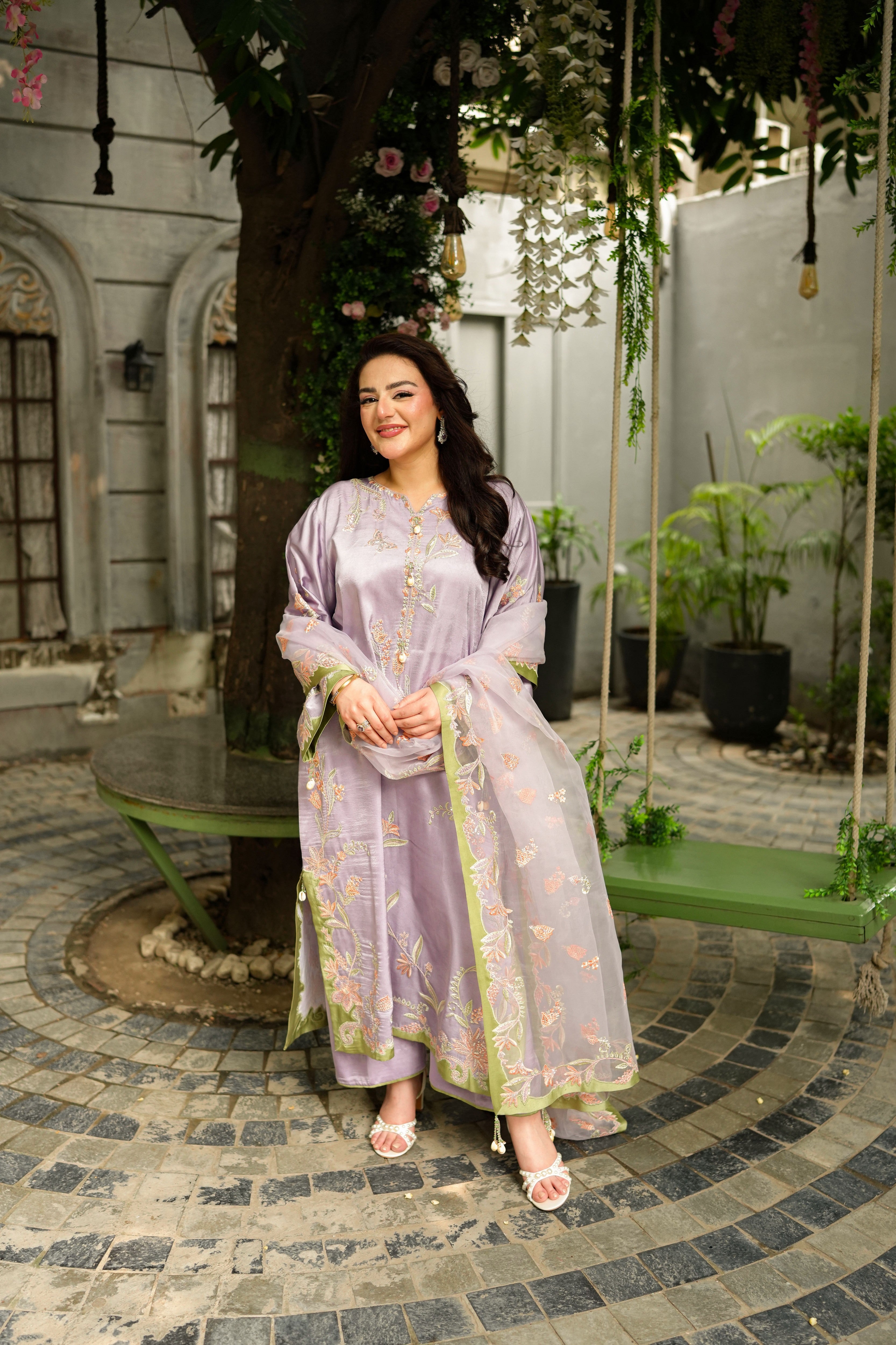 Aneelas Stitched Shamoz Silk Emb Festive 3pc Organza Duppata [FC-43] [Dispatch Time 2 Months]