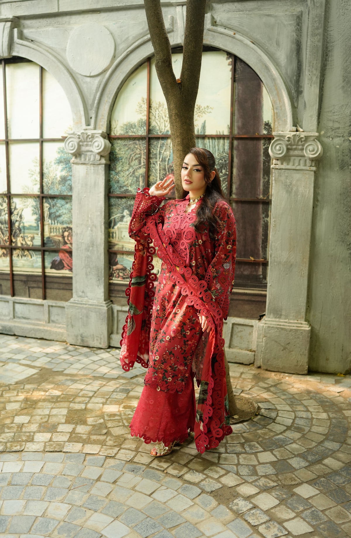 Aneelas Print Emb Viscose 3pc Viscose Duppata [VC-26-07-A] [Dispatch Time 2 Months]