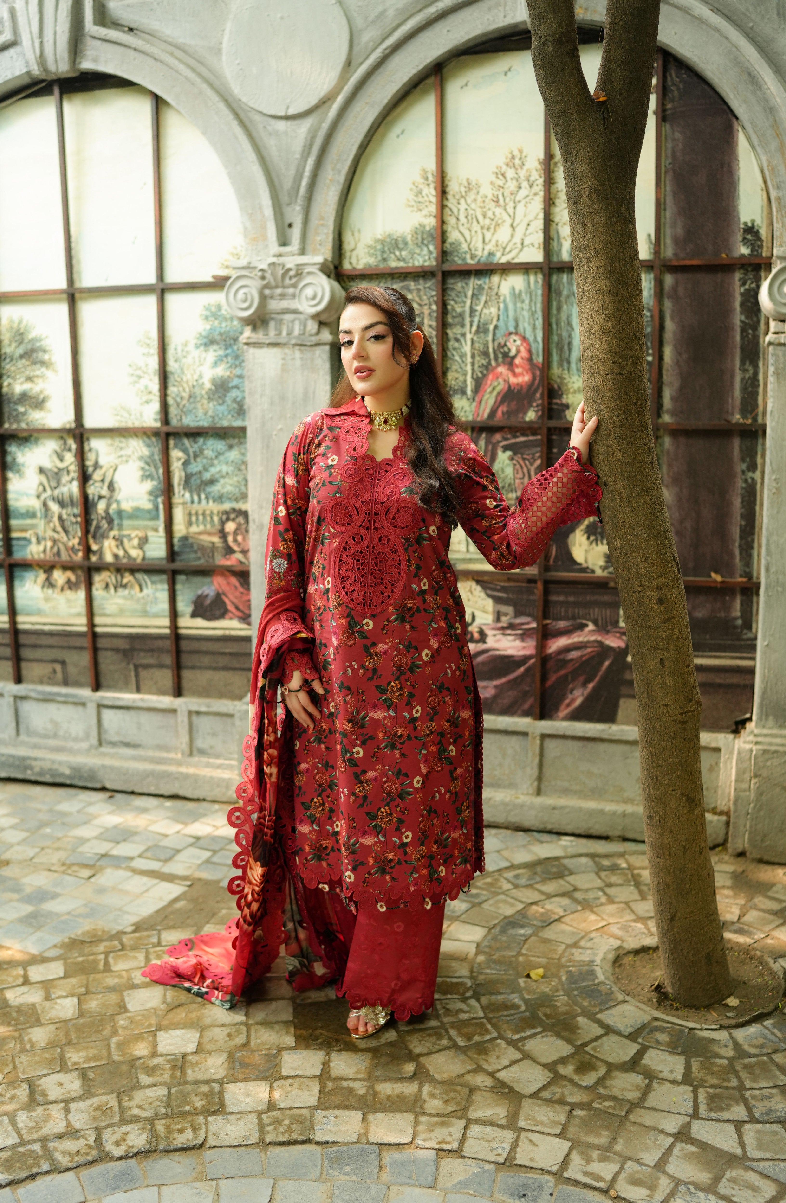 Rs 15300 Aneelas Stitched Print Emb Viscose 3pc Chiffon Duppata [VC-26-07-B] [Dispatch Time 2 Months]
