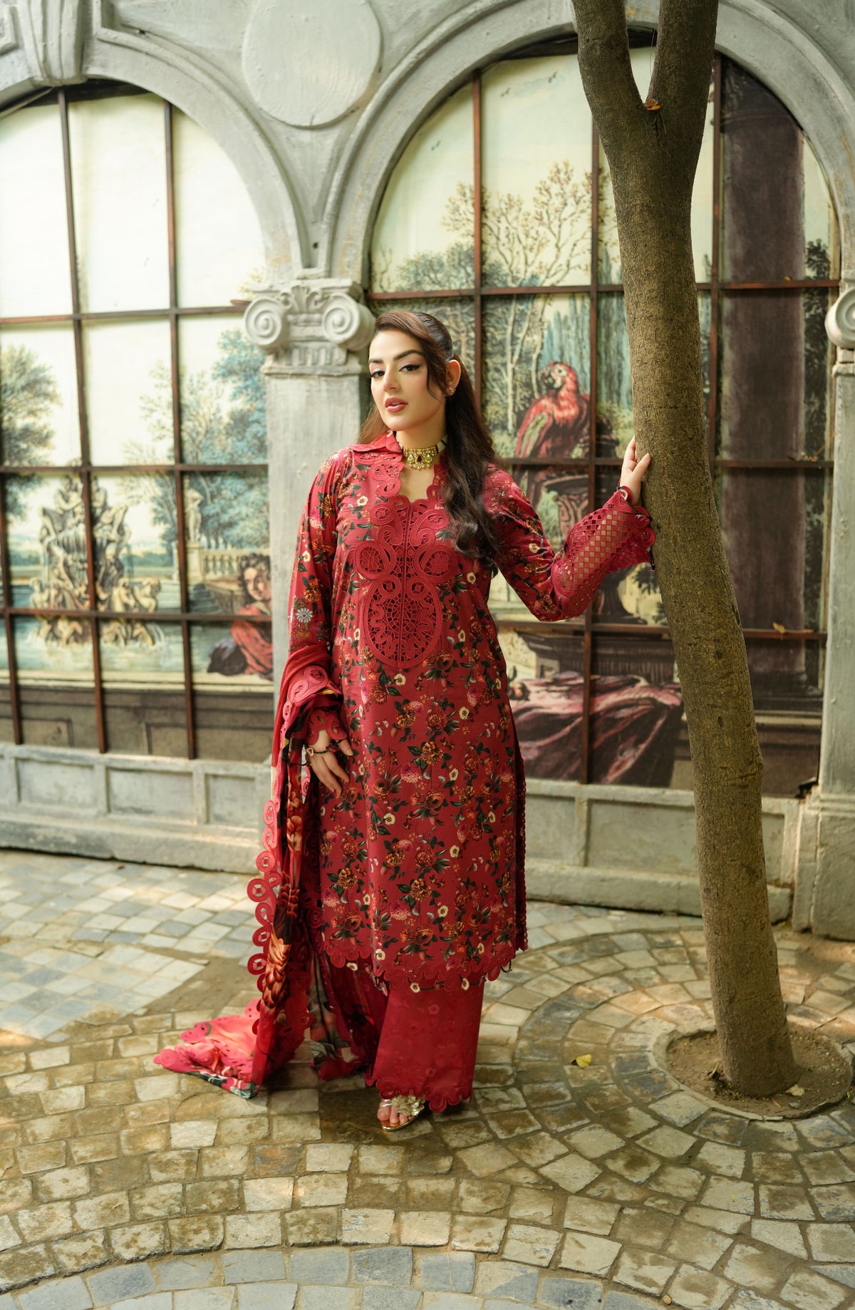 Aneelas Print Emb Viscose 3pc Chiffon Duppata [VC-26-07-B] [Dispatch Time 2 Months]