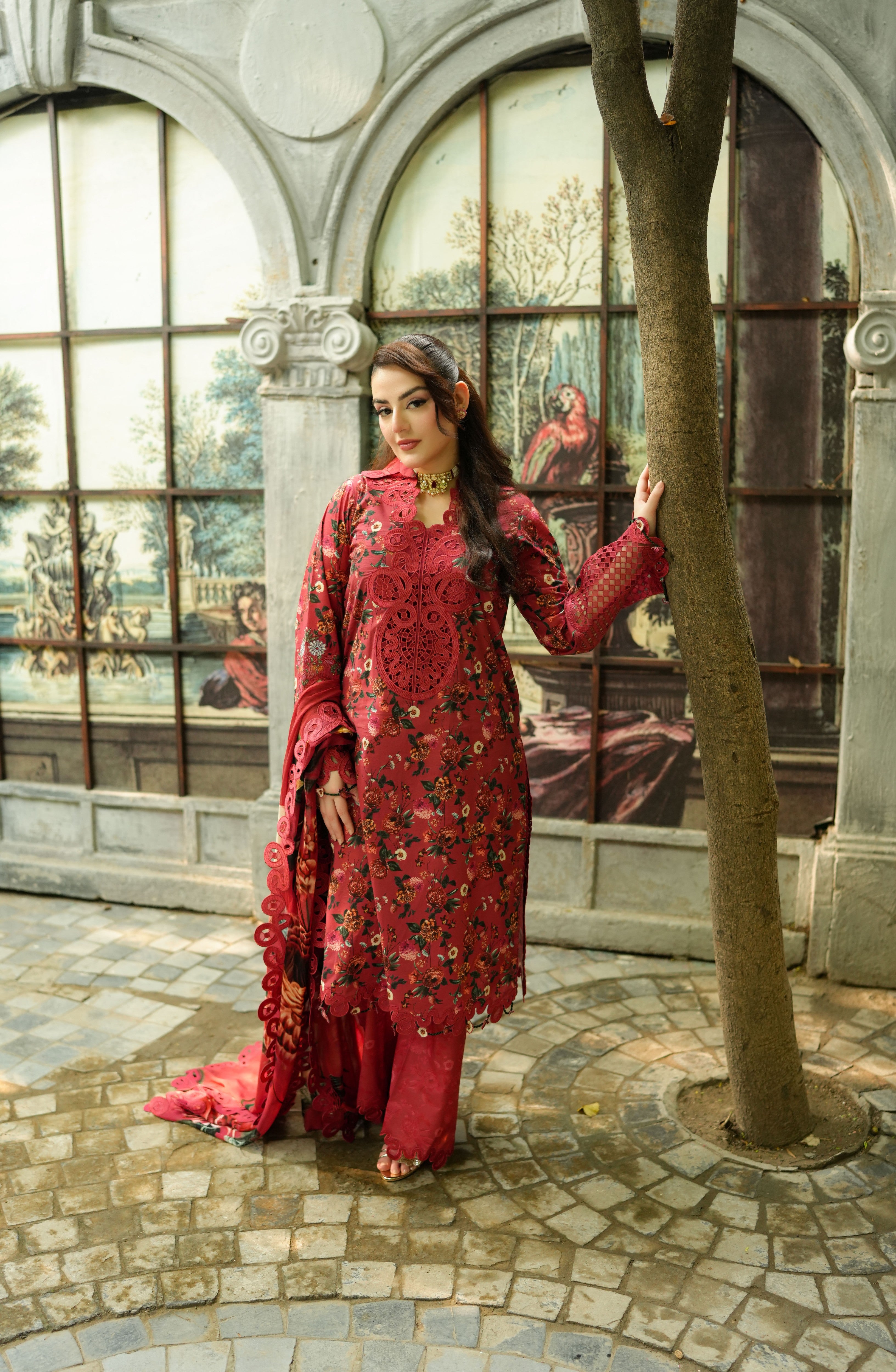 Rs 14500 Aneelas Stitched Print Emb Viscose 3pc Viscose Duppata [VC-26-07-A] [Dispatch Time 2 Months]