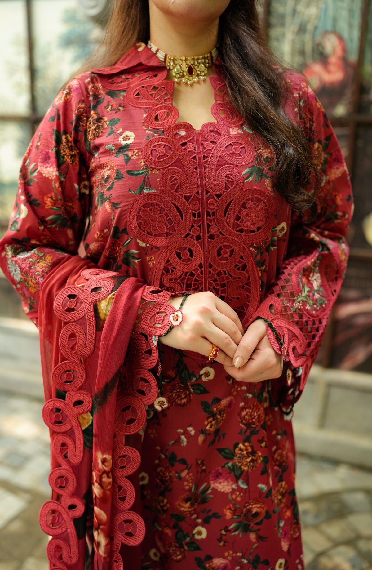 Aneelas Print Emb Viscose 3pc Viscose Duppata [VC-26-07-A] [Dispatch Time 2 Months]