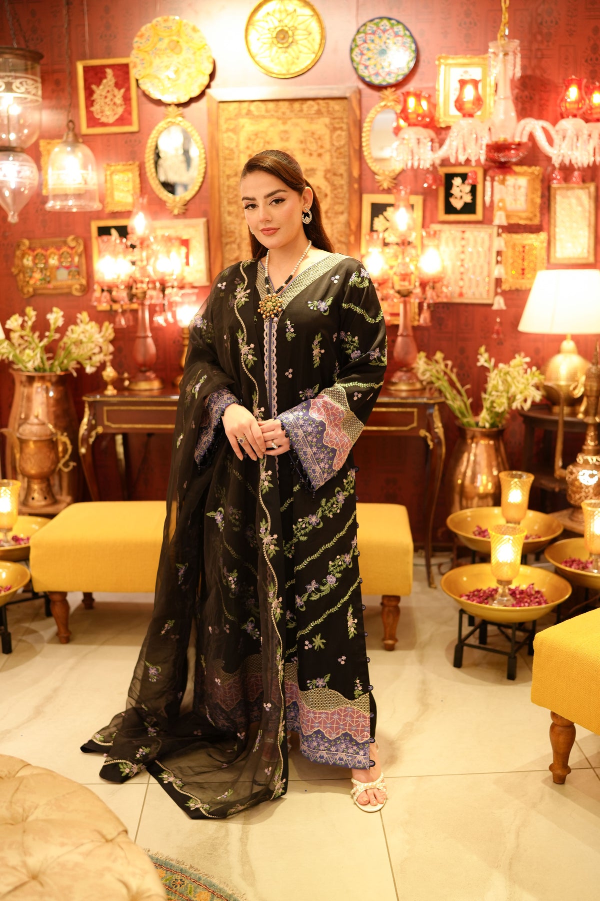Aneelas Shamoz Silk Emb 3pc With Organza Duppata [FC-40][Dispatch Time 2 Month]