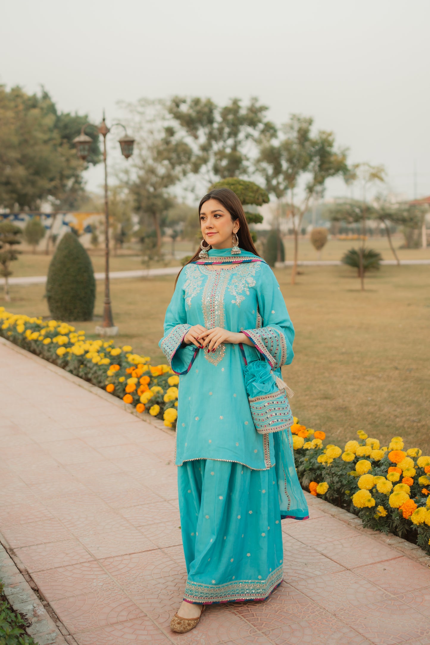 Rs 14500 Aneelas Stitched Raw Silk Chiffon Emb Duppata 3pc [RS-02] [Dispatch Time 2 Months]