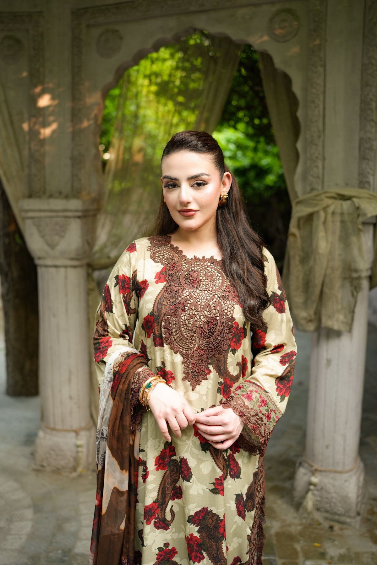 Aneelas Print Emb Viscose 3pc Viscose Duppata [VC-05-A] [Dispatch Time 2 Months]