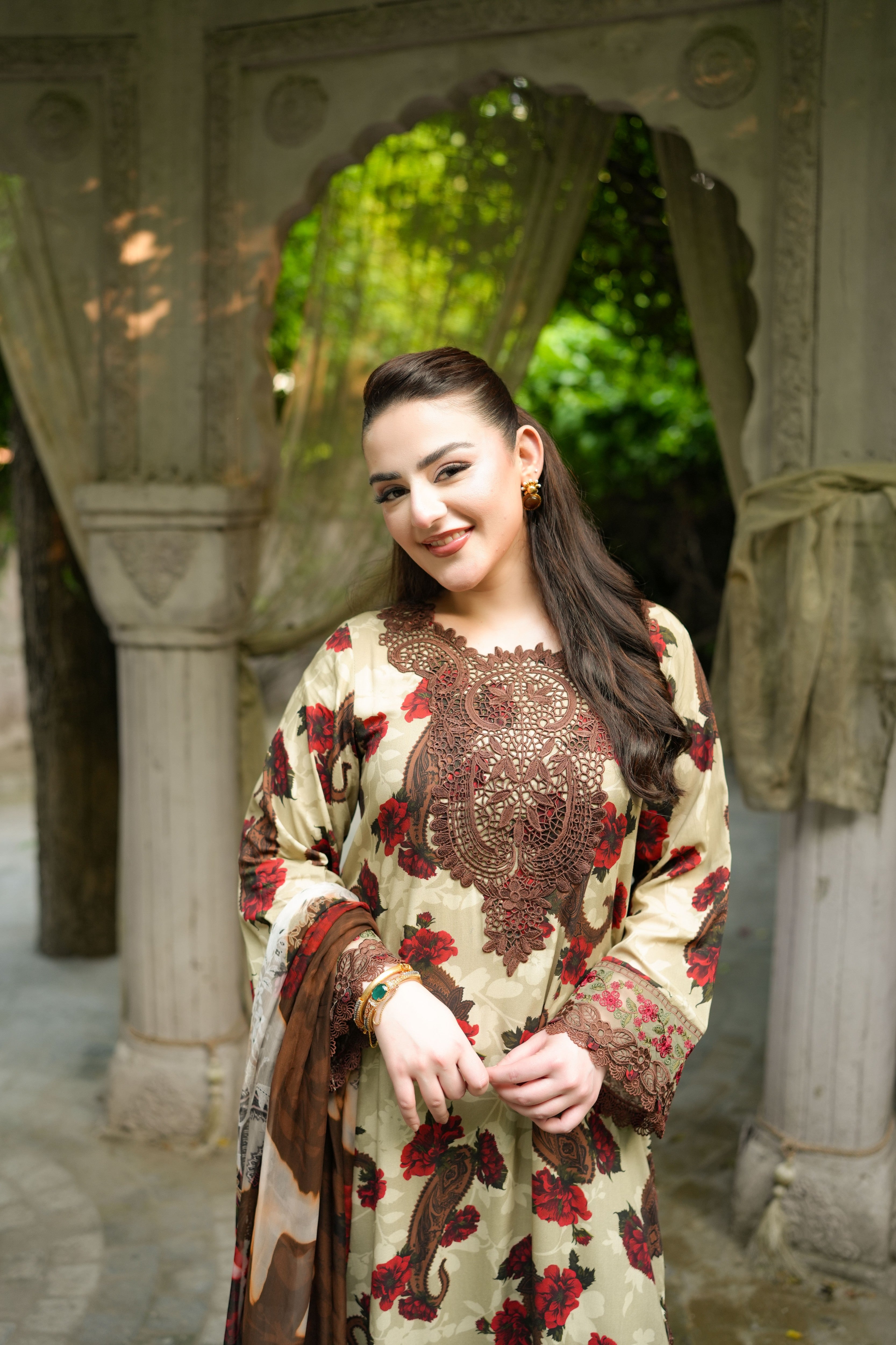 Rs 12000 Aneelas Stitched Print Emb Viscose 3pc Viscose Duppata [VC-05-A] [Dispatch Time 2 Months]