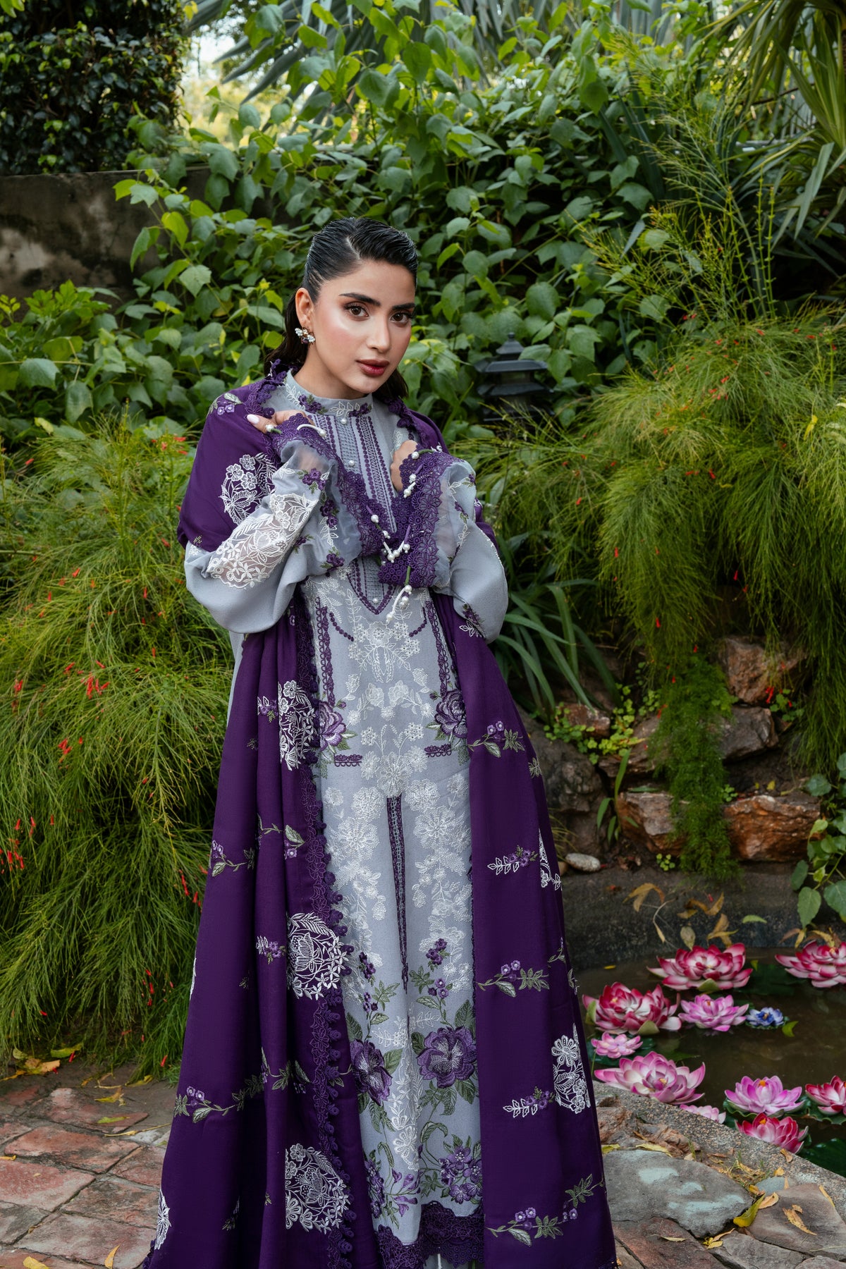 Aneelas Karandi Emb 3pc Premium Pashmina Shawl [WLUX-26-10] [Dispatch Time 2.5 Months]