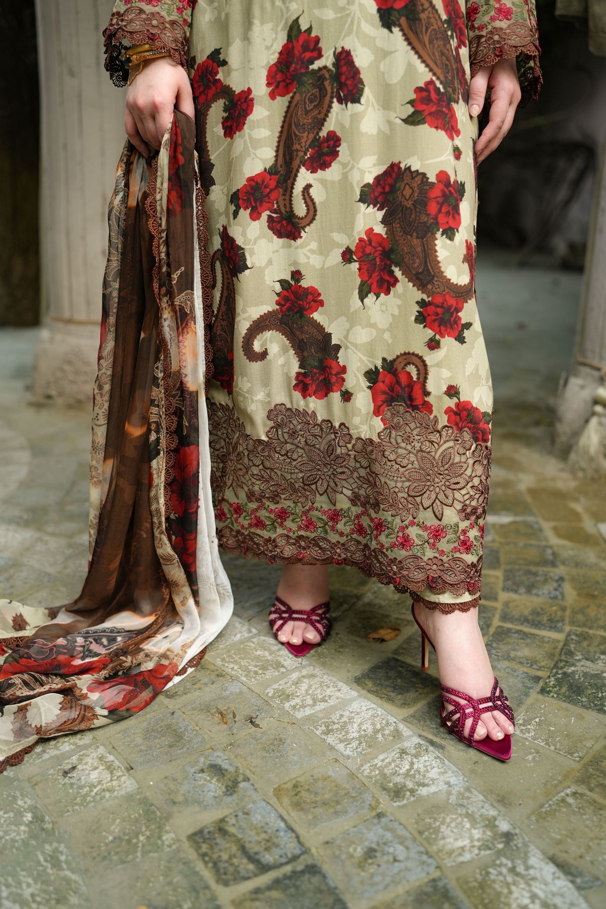 Aneelas Print Emb Viscose 3pc Viscose Duppata [VC-05-A] [Dispatch Time 2 Months]
