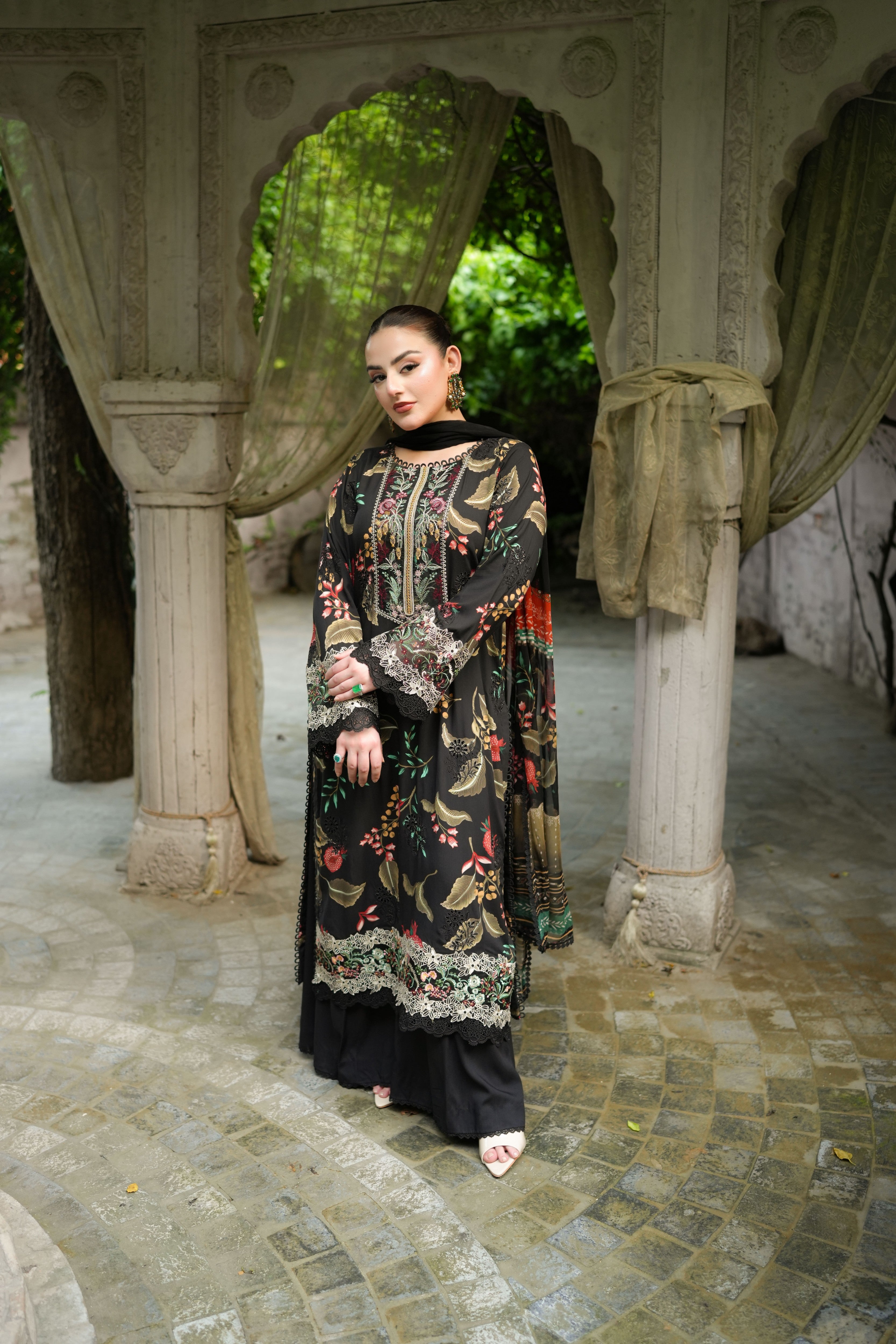 Rs 12800 Aneelas Stitched Print Emb Viscose 3pc Chiffon Duppata [VC-26-06-B] [Dispatch Time 2 Months]