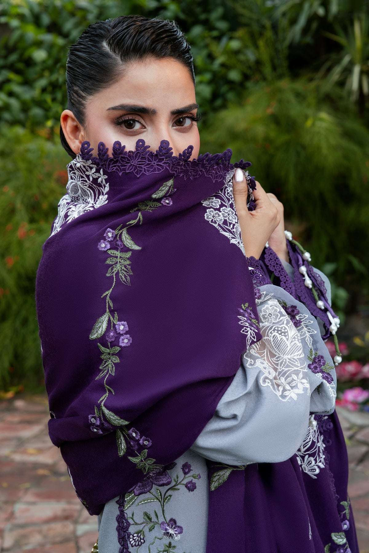Aneelas Karandi Emb 3pc Premium Pashmina Shawl [WLUX-26-10] [Dispatch Time 2.5 Months]