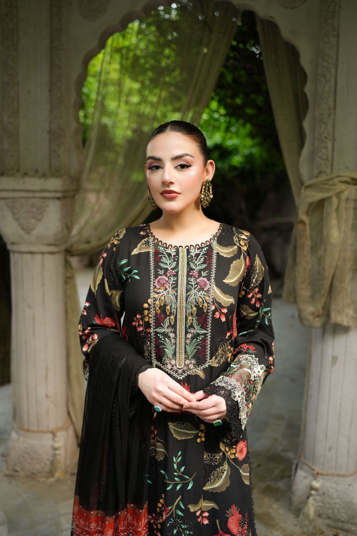 Aneelas Print Emb Viscose 3pc Chiffon Duppata [VC-26-06-B] [Dispatch Time 2 Months]