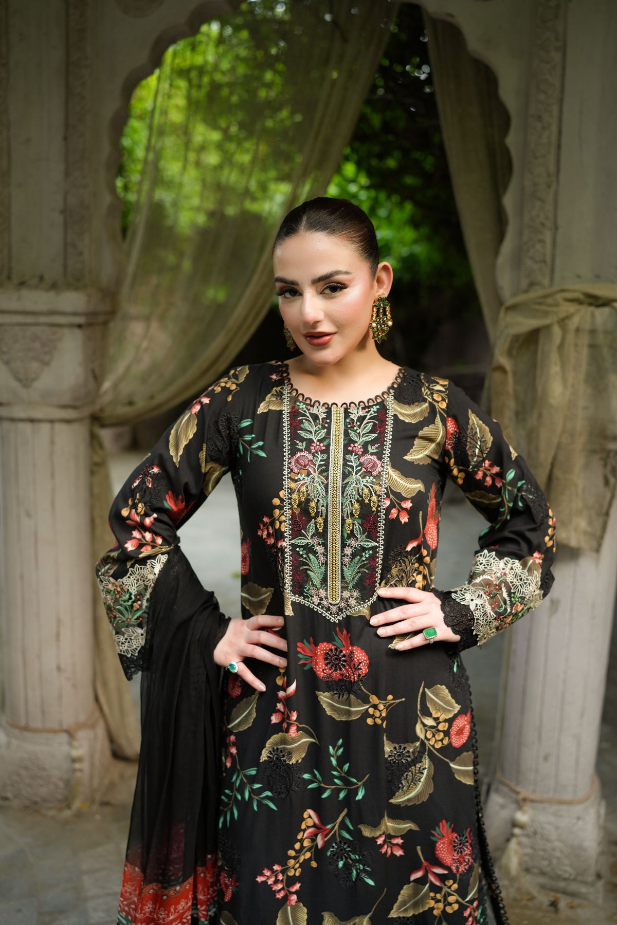 Aneelas Print Emb Viscose 3pc Chiffon Duppata [VC-26-06-B] [Dispatch Time 2 Months]