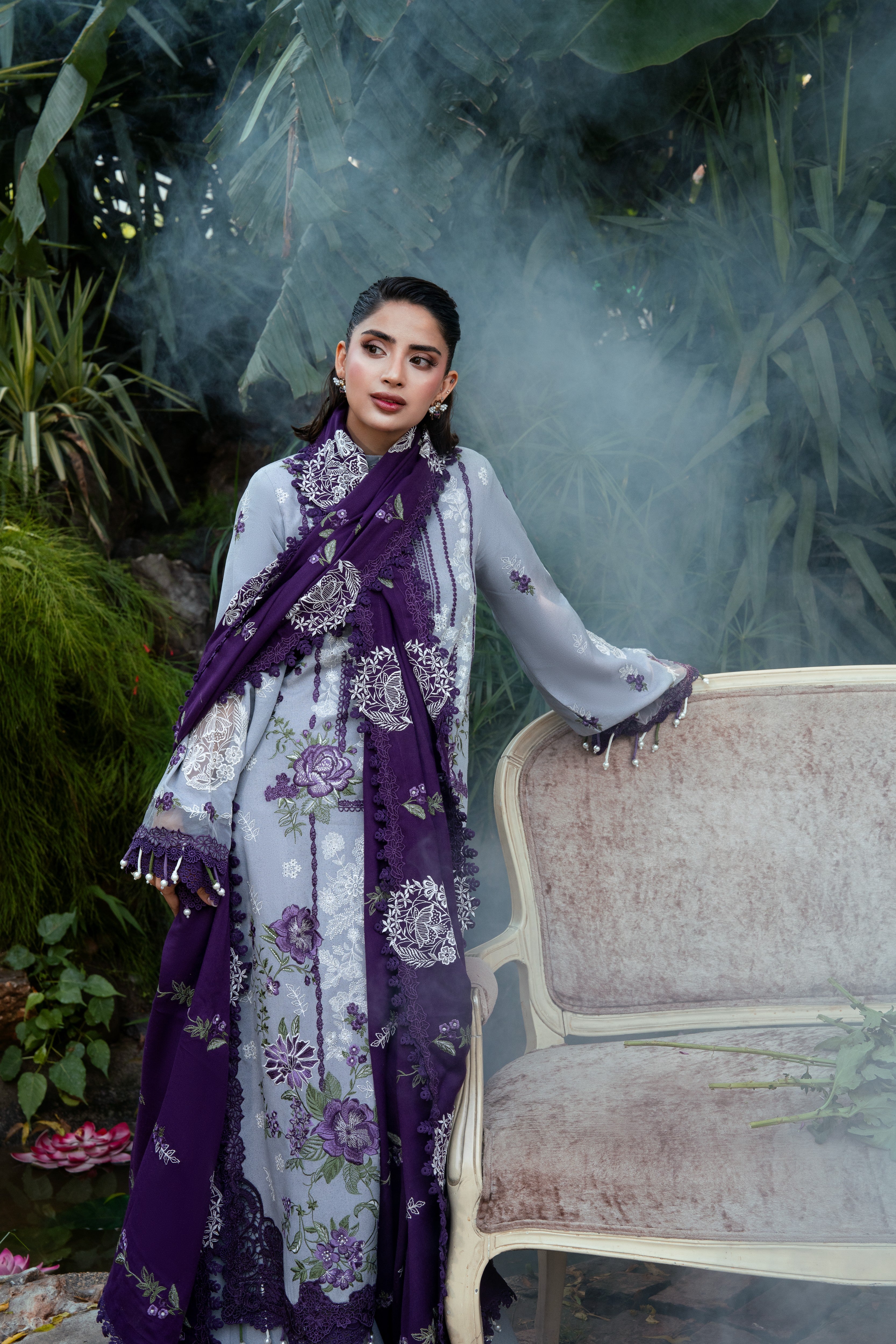 Aneelas Karandi Emb 3pc Premium Pashmina Shawl [WLUX-26-10] [Dispatch Time 2.5 Months]